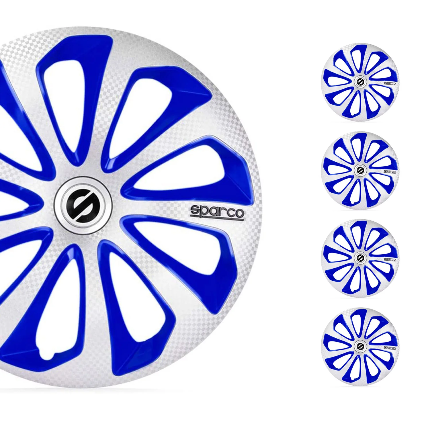 Sicilia Hub Caps Wheel Cover 14" Silver & Blue Carbon Full Set 4 pcs.