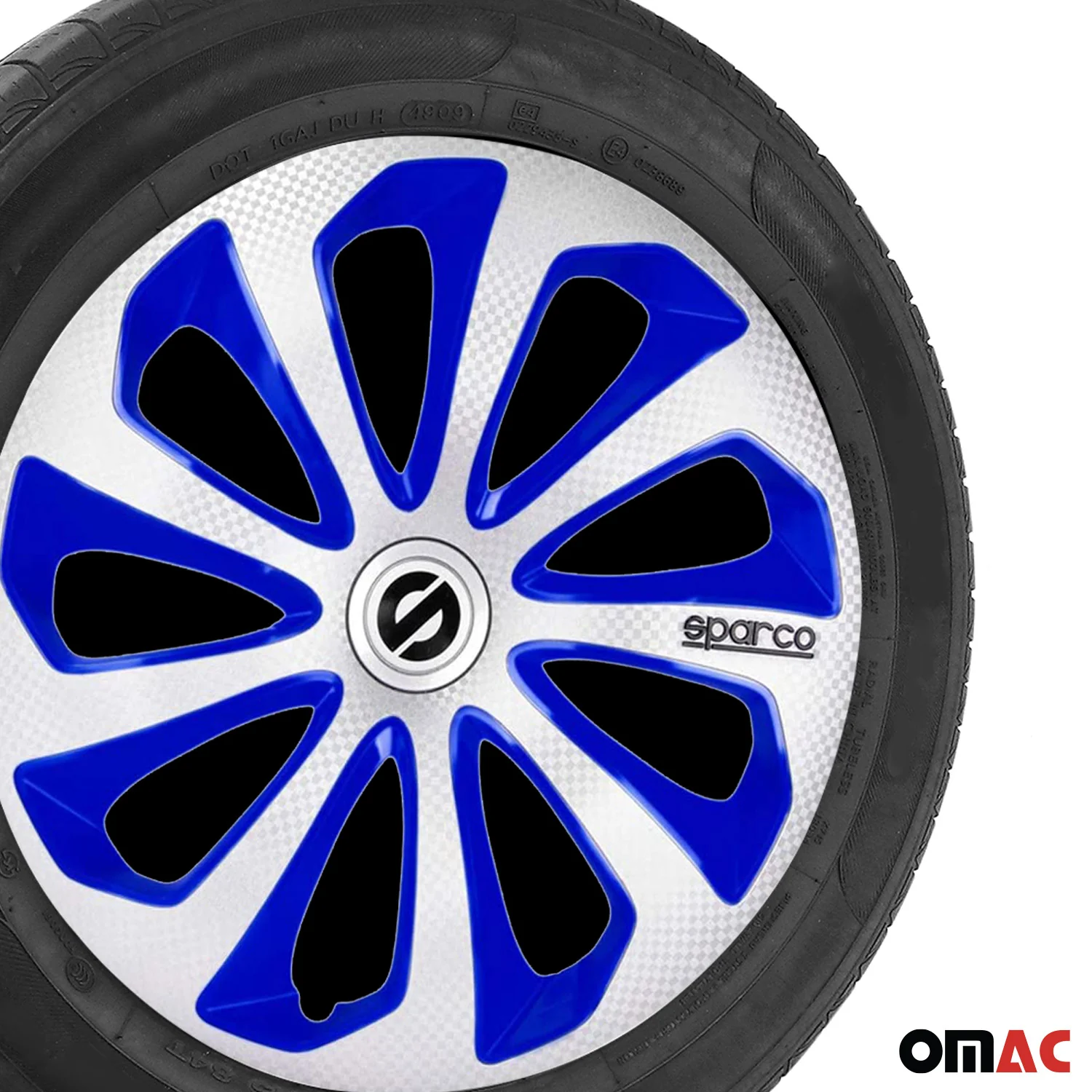 Sicilia Hub Caps Wheel Cover 14" Silver & Blue Carbon Full Set 4 pcs. - Image 6
