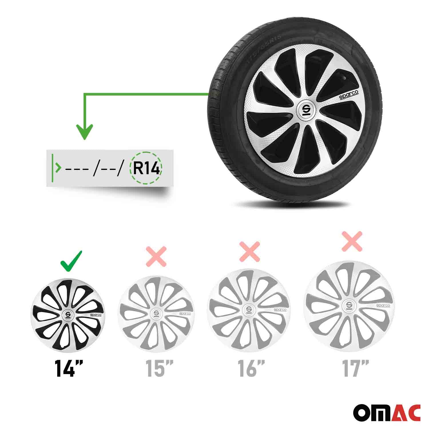 Sicilia Hub Caps Wheel Cover 14" Silver Carbon & Black Full Set 4 pcs. - Image 3