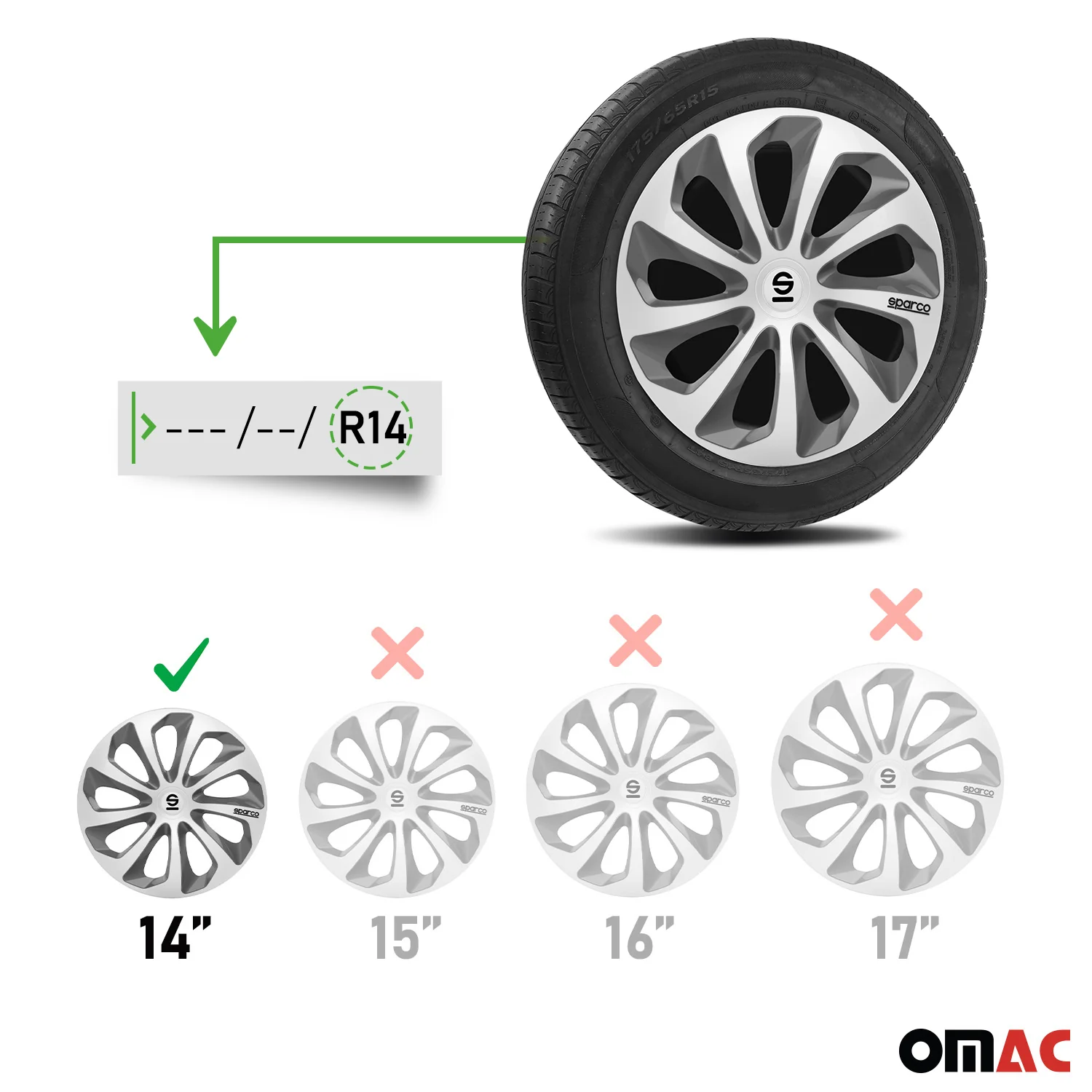 Sicilia Hub Caps Wheel Cover 14" Silver & Grey Full Set 4 pcs. - Image 3