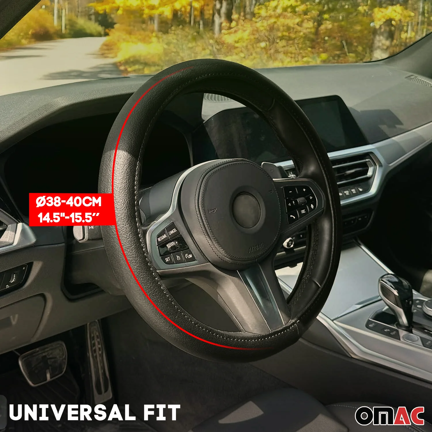 14.5-15.5’’ Steering Wheel Cover Black Leather Anti-slip Breathable - Image 4