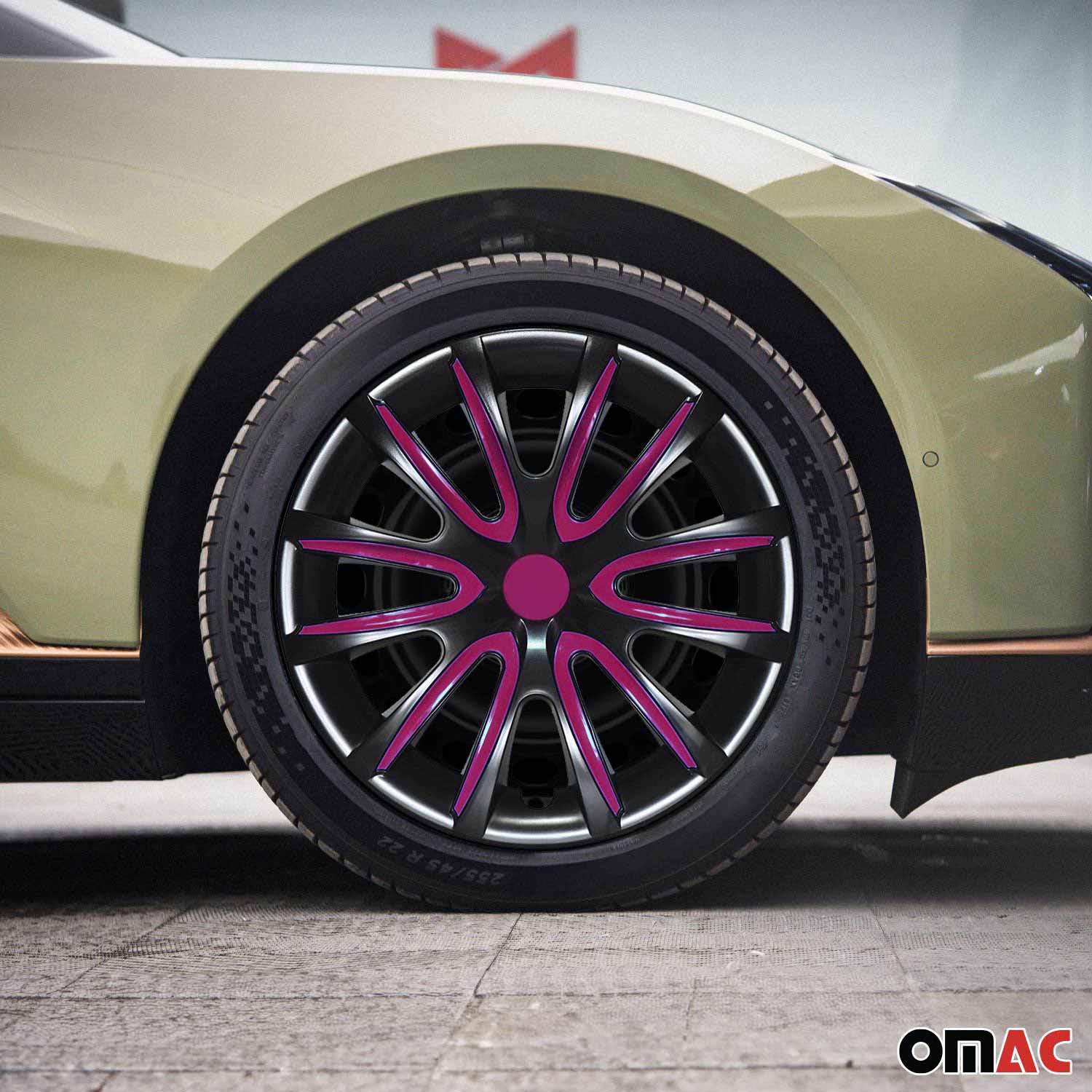15" Inch Hubcaps Wheel Rim Cover Glossy Black with Violet Insert 4pcs Set - Image 2