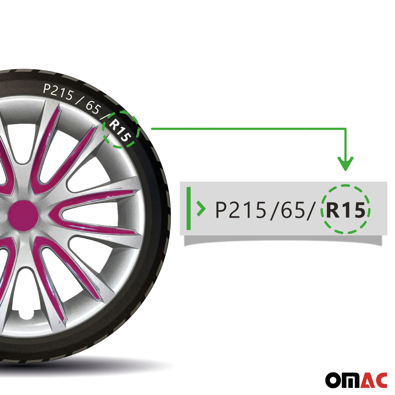 15" Set of 4 Pcs Wheel Covers Gray with Violet Hub Caps fit R15 Tire Steel Rim - Image 7