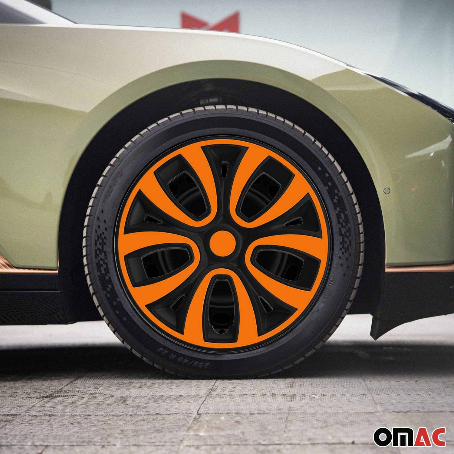 15" Set of 4x Wheel Covers Matt Black Orange Snap On Hub Caps fit R15 Steel Rim - Image 2