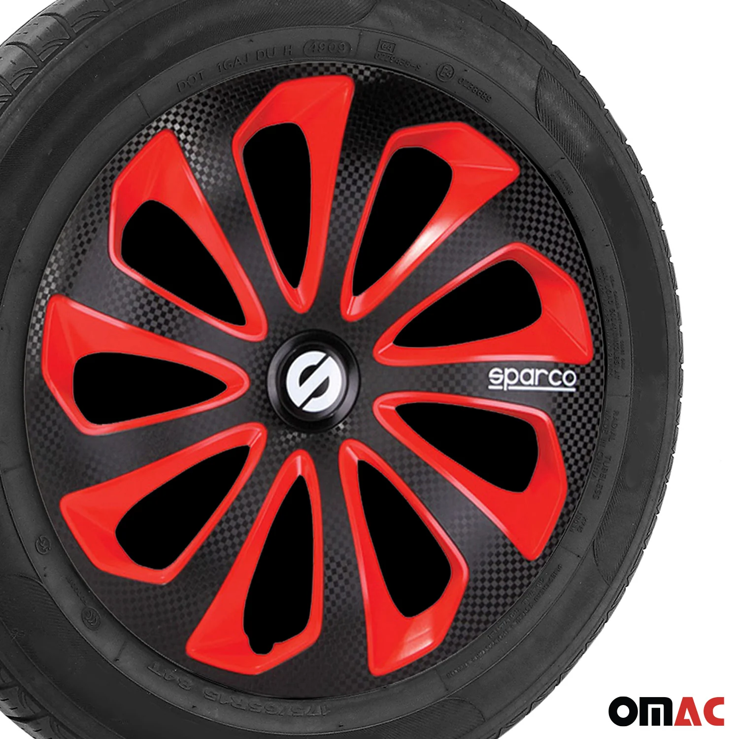 Sicilia Hub Caps Wheel Cover 15" Black Carbon & Red Full Set 4 pcs. - Image 6