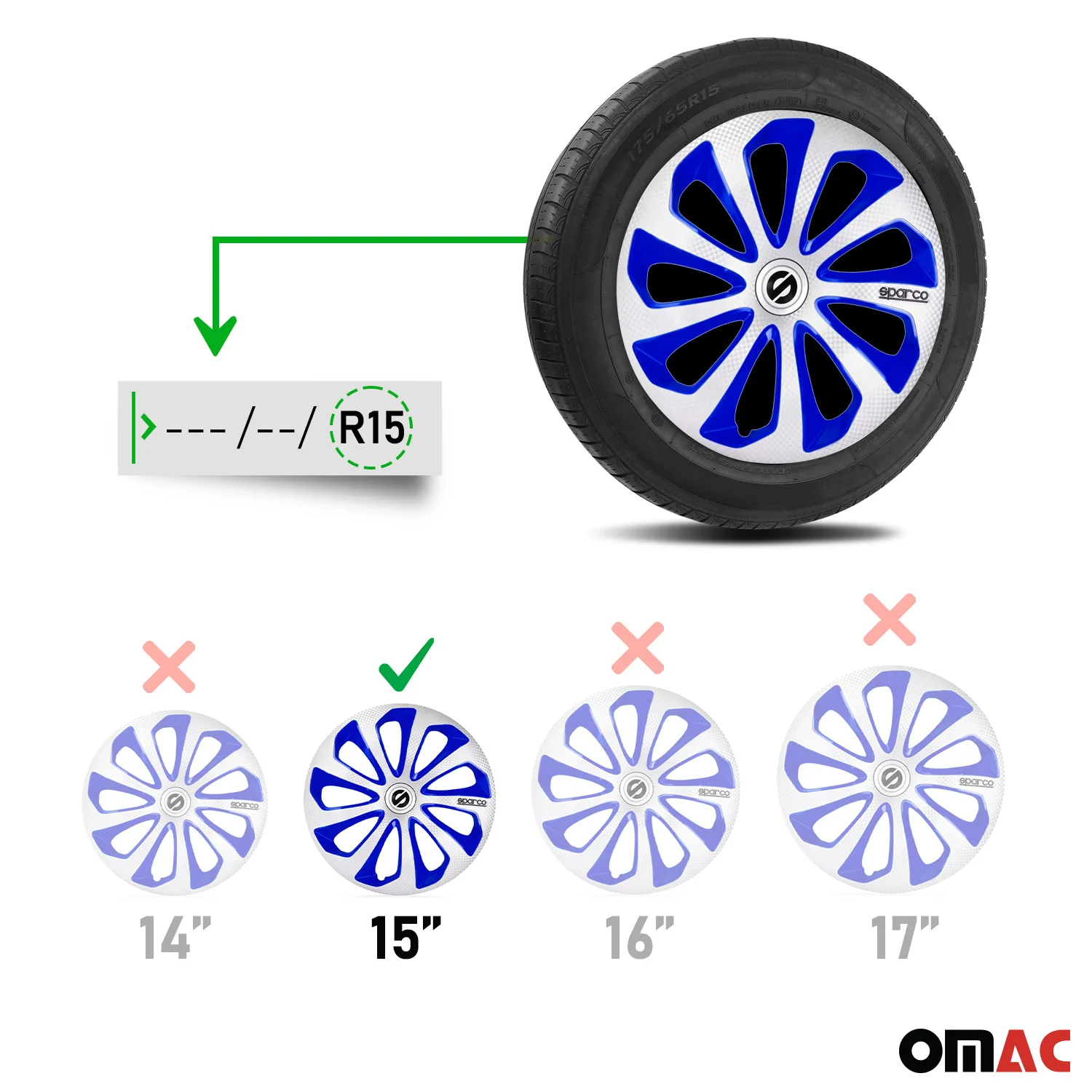 Sicilia Hub Caps Wheel Cover 15" Silver Carbon & Blue Full Set 4 pcs. - Image 3