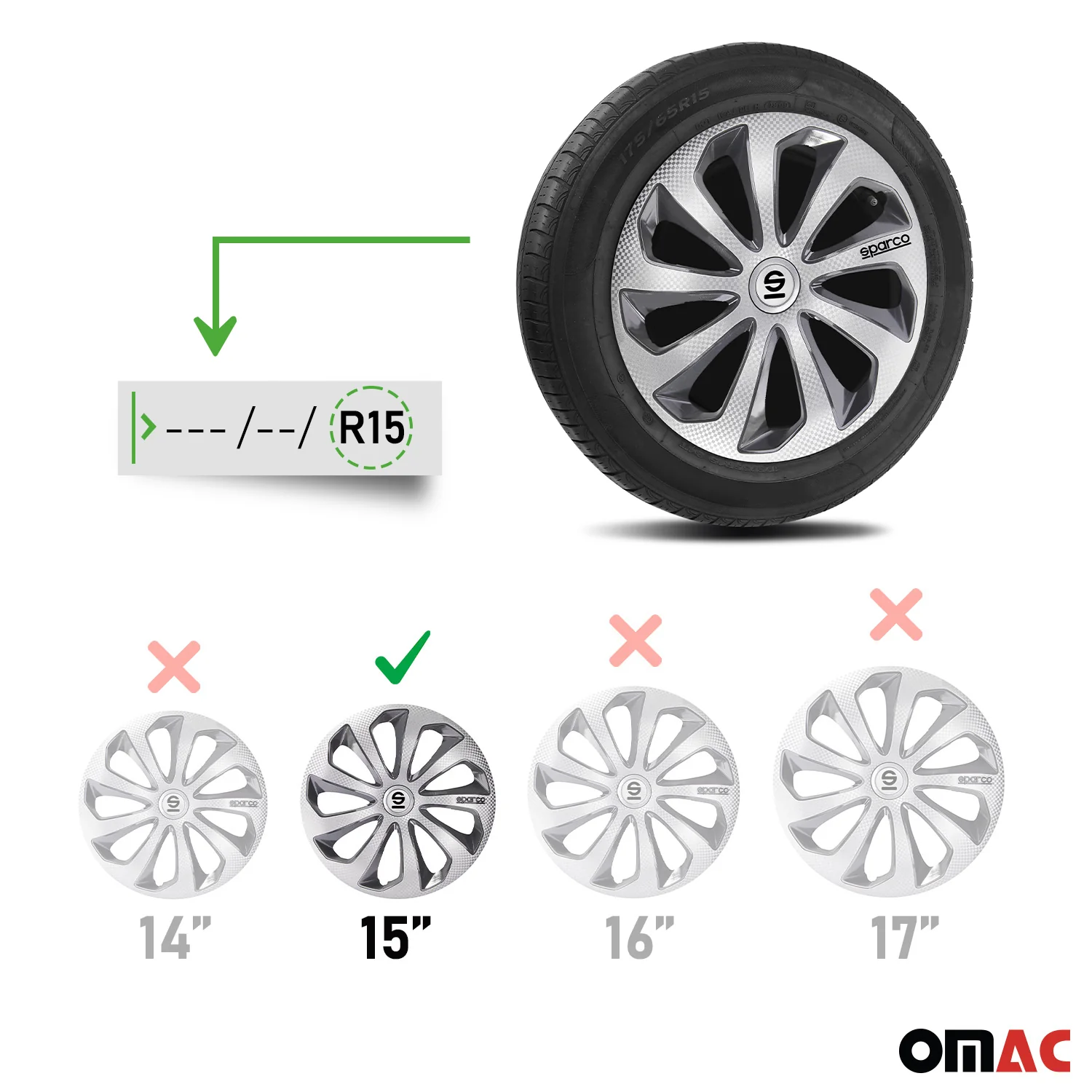 Sicilia Hub Caps Wheel Cover 15" Silver Carbon & Grey Full Set 4 pcs. - Image 3