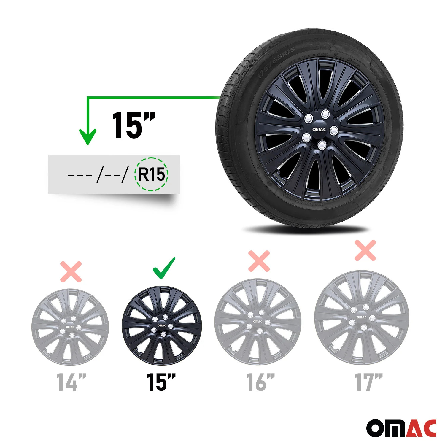Pisa Hub Caps Wheel Cover 15" Gloss Black & Silver Full Set 4 pcs. - Image 3