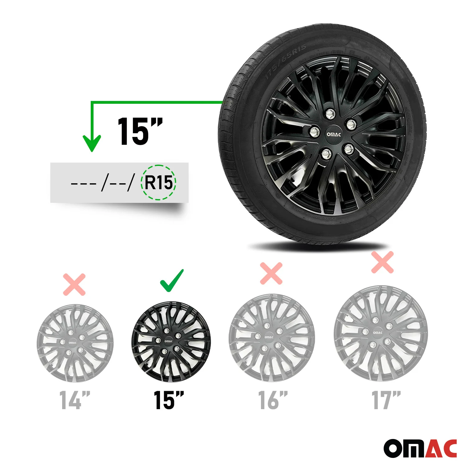 Rimini Hub Caps Wheel Cover 15" Matt Black & Grey Full Set 4 pcs. - Image 3