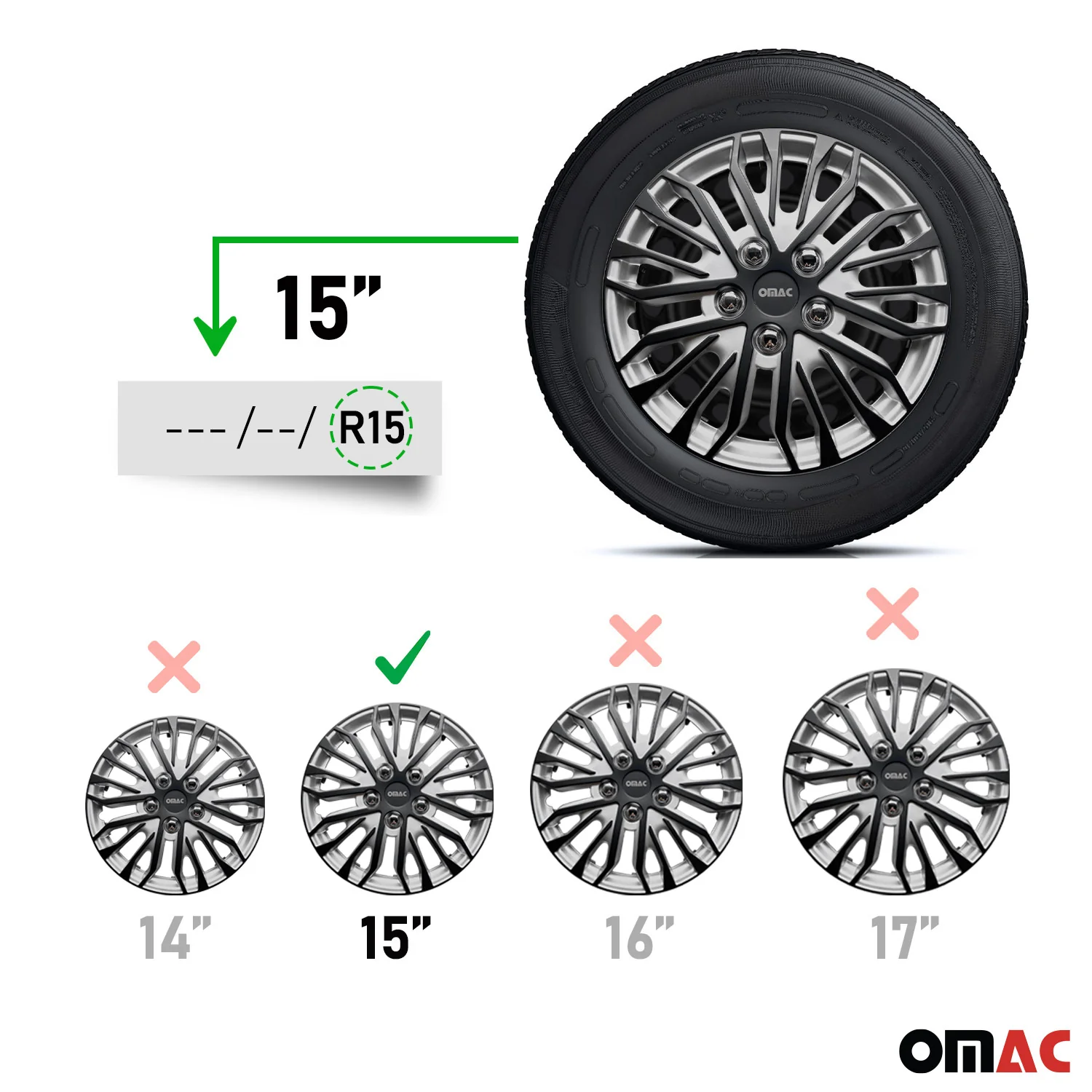 Rimini Hub Caps Wheel Cover 15" Grey & Matt Black Full Set 4 pcs. - Image 3