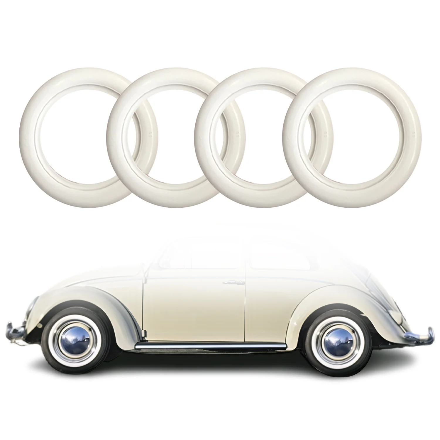 15" White Wall Tire Insert fits VW Bug Pre Beetle Sidewall Rubber Ring Set 4x
