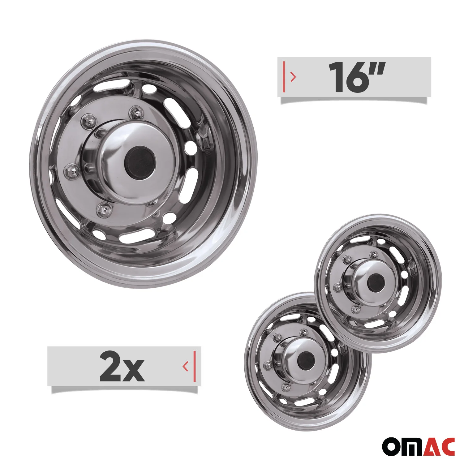 Ford E-Series Wheel Simulator Hubcaps Rear Chrome Silver Steel - Image 3