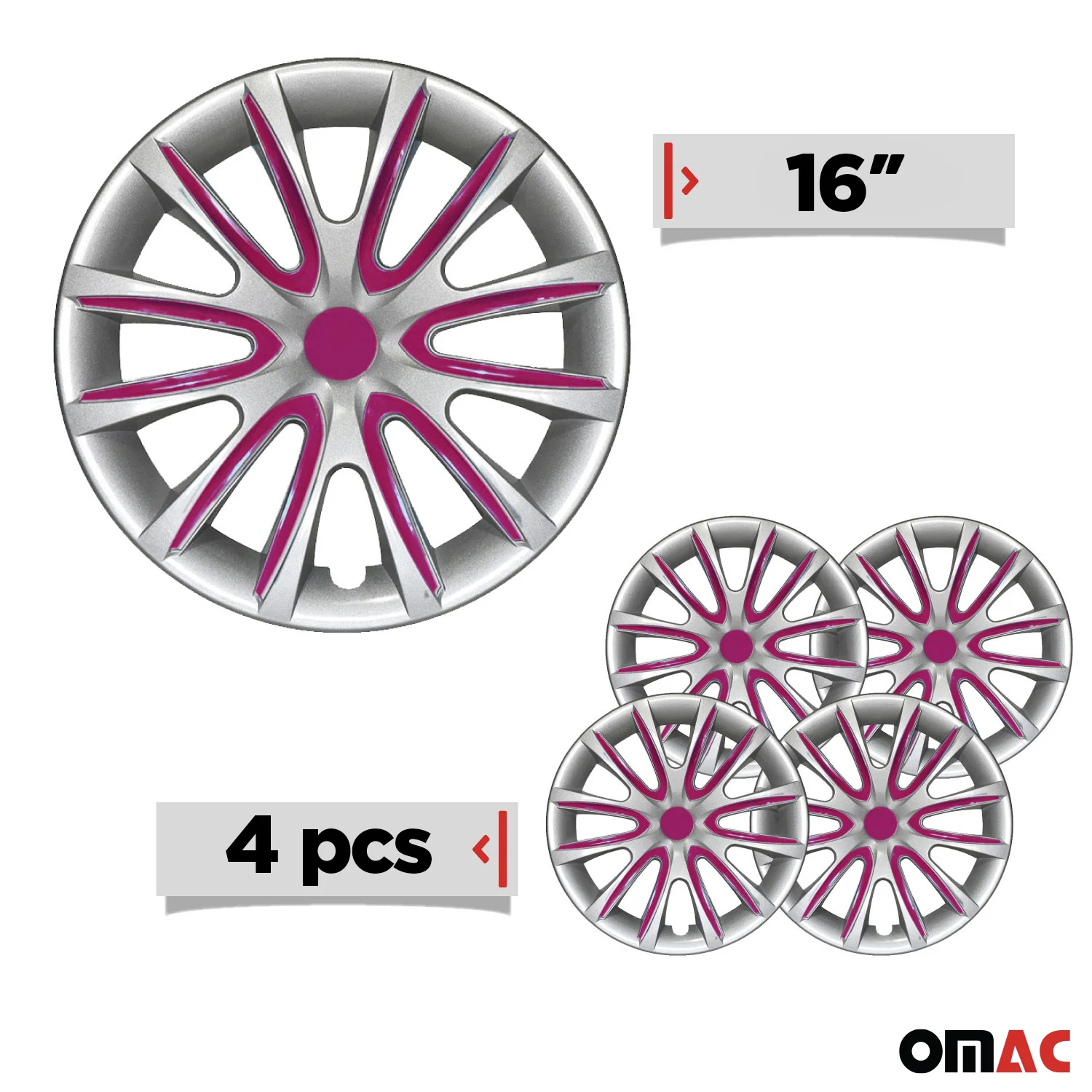 16" Set of 4 Pcs Wheel Cover Gray with Violet Hubcaps Fit R16 Steel Rim - Image 3