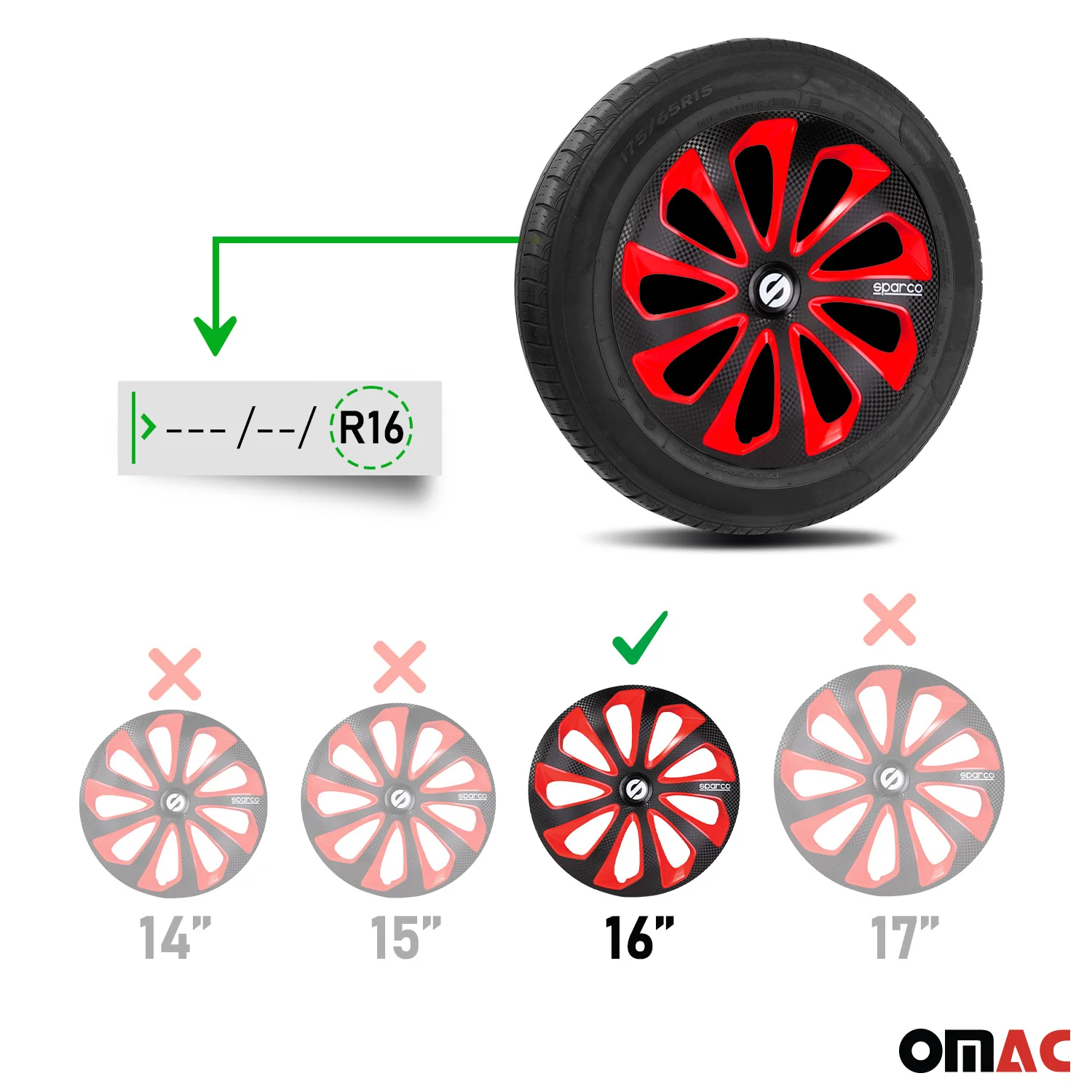 Sicilia Hub Caps Wheel Cover 16" Black Carbon & Red Full Set 4 pcs. - Image 3