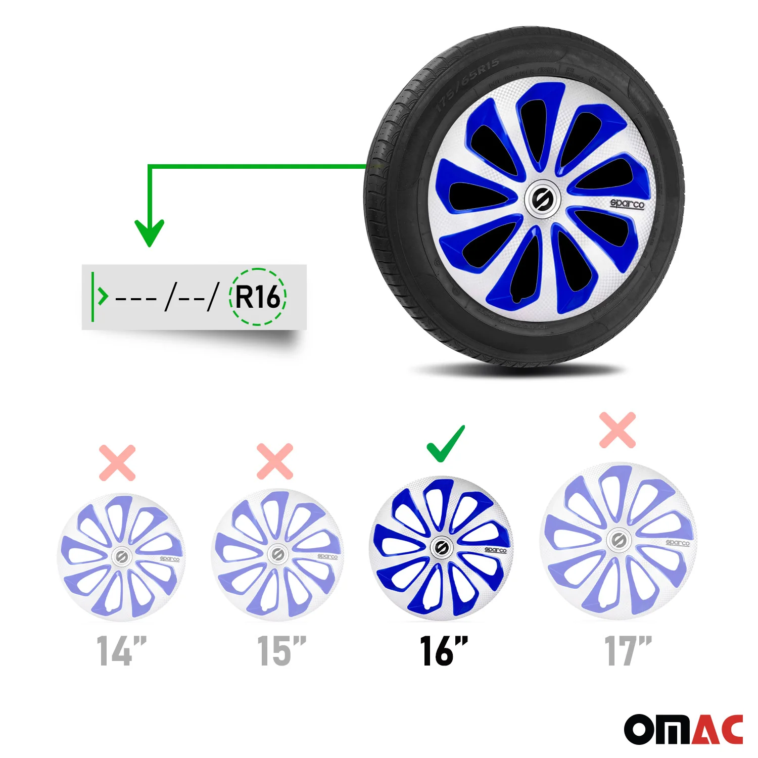 Sicilia Hub Caps Wheel Cover 16" Silver Carbon & Blue Full Set 4 pcs. - Image 3