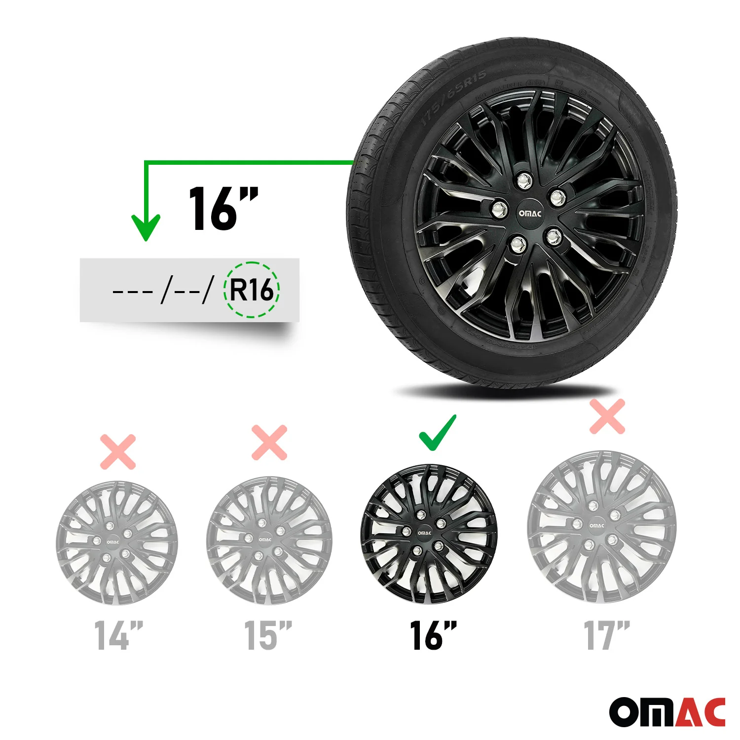 Rimini Hub Caps Wheel Cover 16" Matt Black & Grey Full Set 4 pcs. - Image 3
