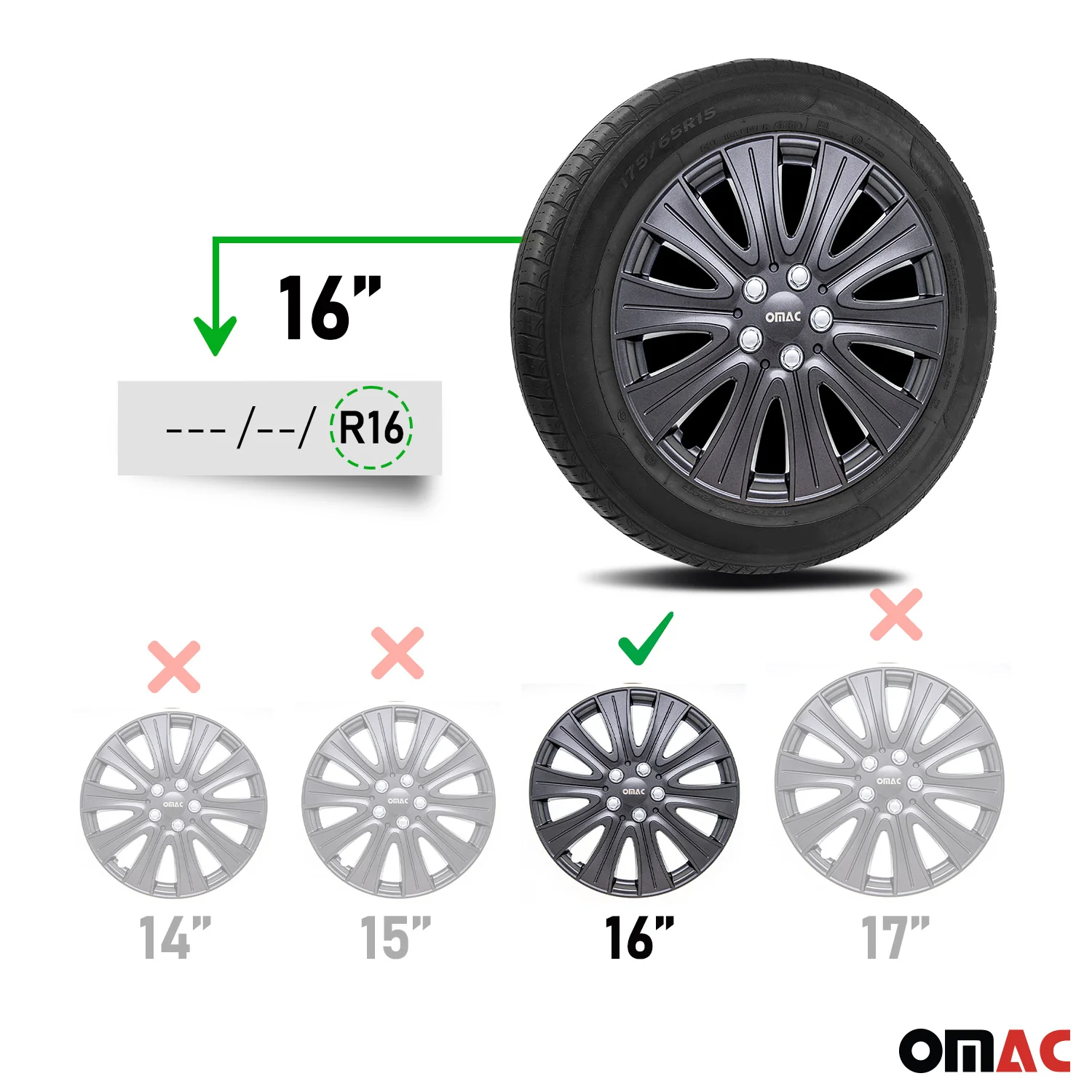 Pisa Hub Caps Wheel Cover 16" Gun Metal Grey Full Set 4 pcs. - Image 3