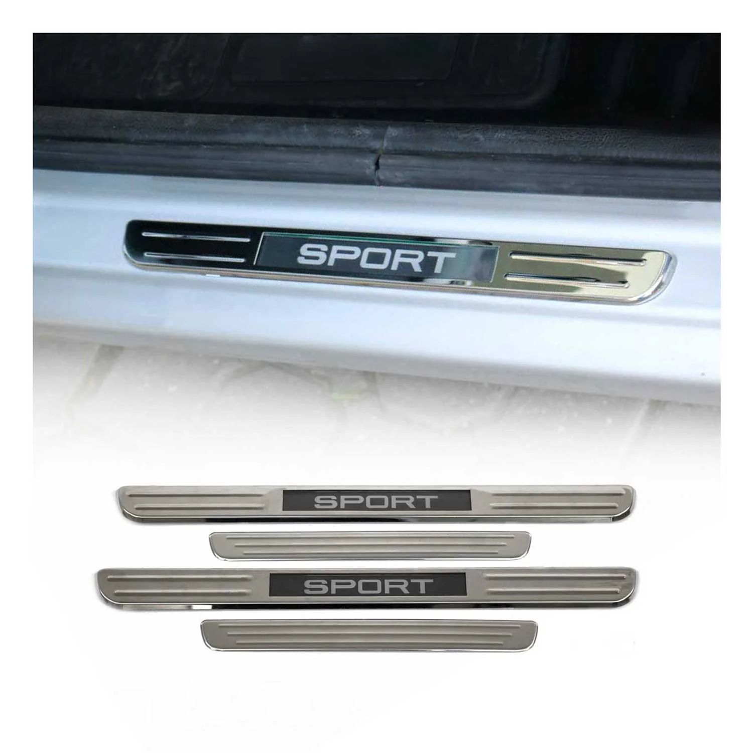 VW Golf Tiguan Door Sill Scuff Plate Illuminated Sport Stainless Steel Silver 4 Pcs