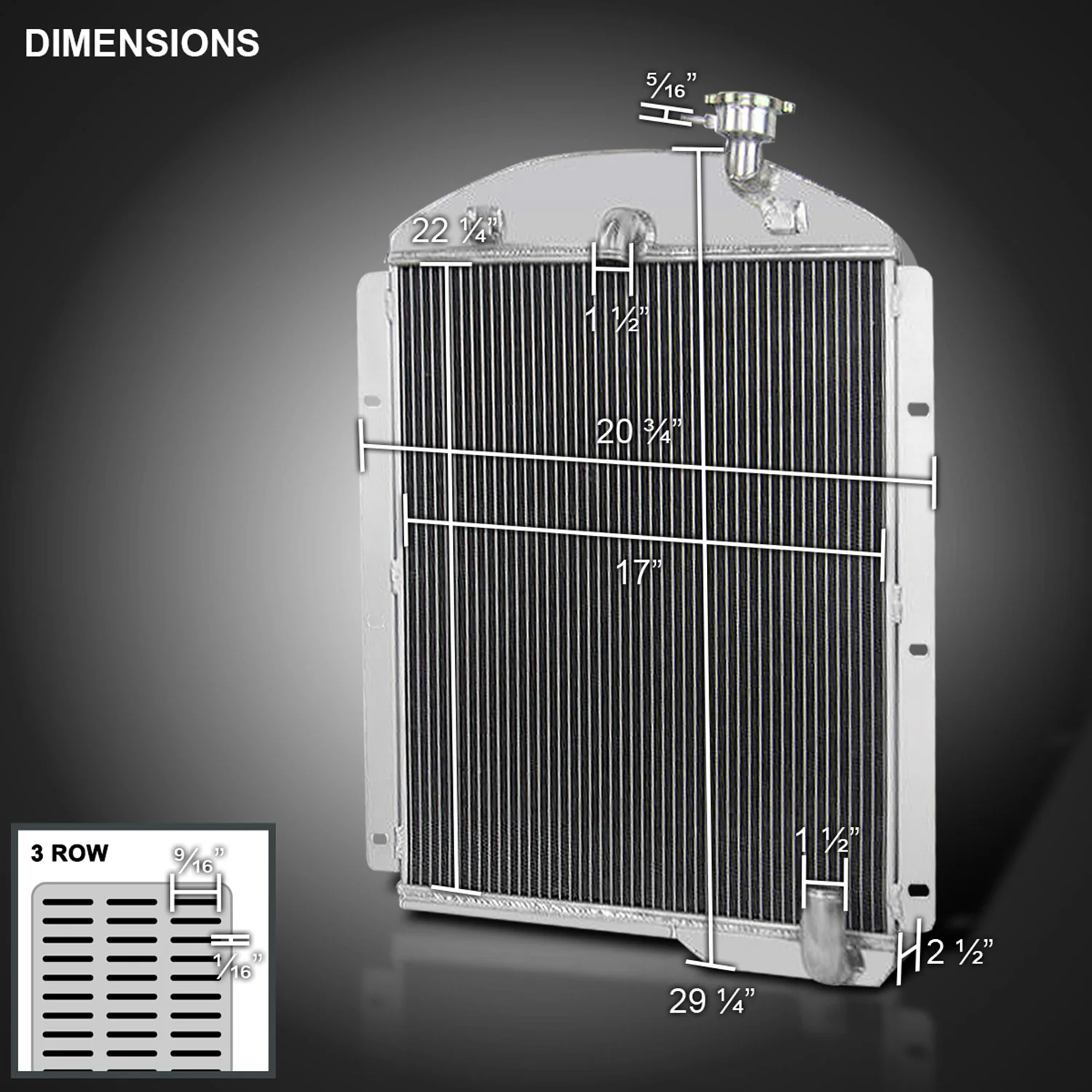 1941-1946 Chevrolet Pickup L6 6CYL Aluminum 3-Row Performance Radiator - Image 9