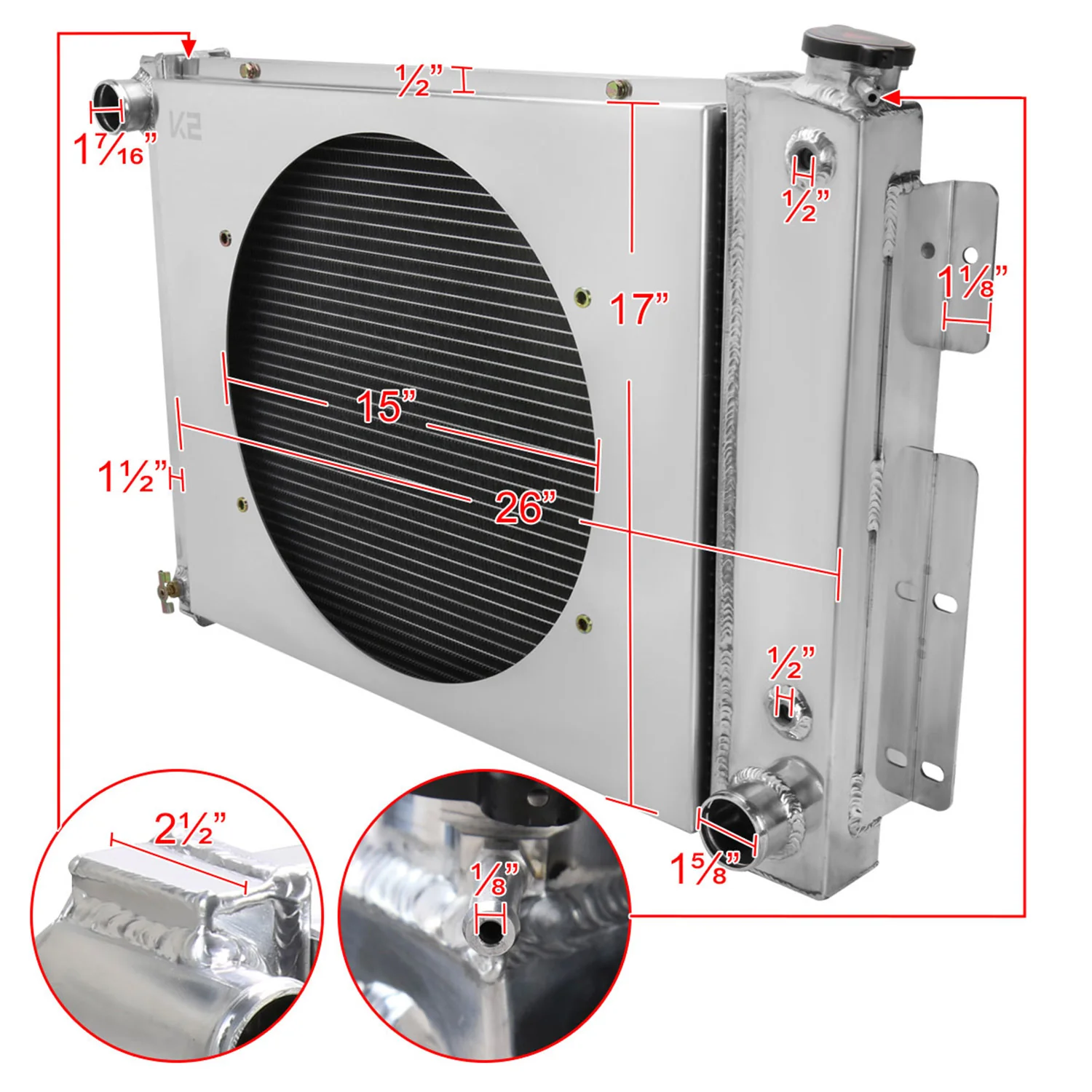 1967-1969 Chevrolet Camaro 4.1L L6 V8 3 Row Radiator with Fan Shroud - Image 2