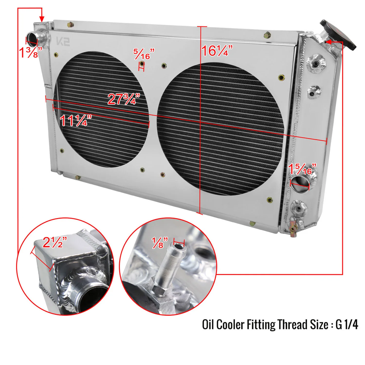 1982-2002 Chevy S10/Blazer/Corvette 3 Row Radiator with Dual Fan Shroud Design - Image 2