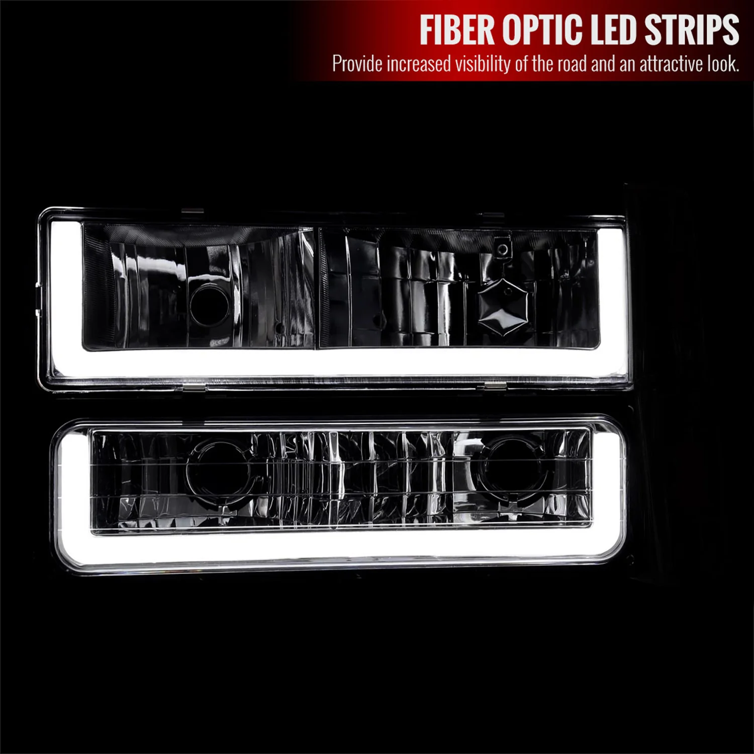 1988-1993 Chevy C10 C/K Sierra Tahoe LED Tube Factory Headlights Smoke - Image 2