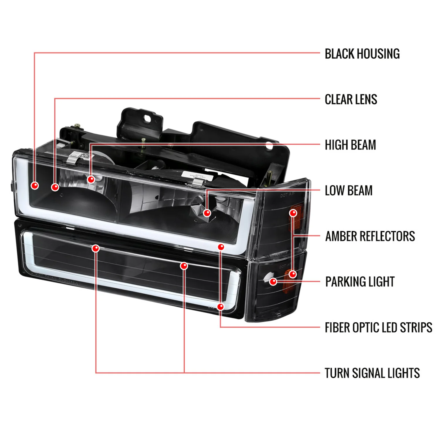 1988-1993 Chevy C10 C/K Sierra Tahoe LED Tube Headlights &Corner Lights Black - Image 9
