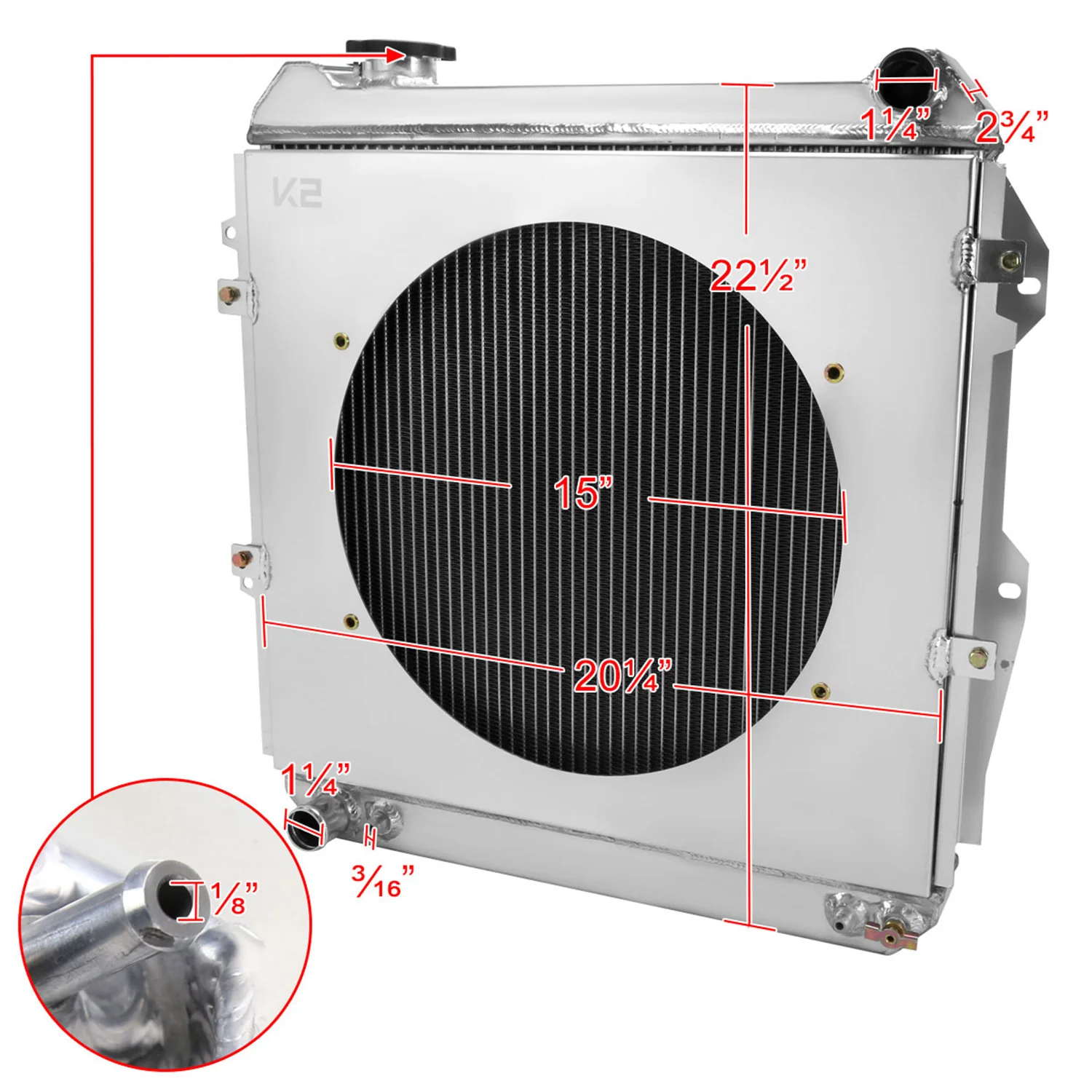 1988-1995 Toyota Pickup/4Runner V6 3 Row Radiator with Fan Shroud - Image 2