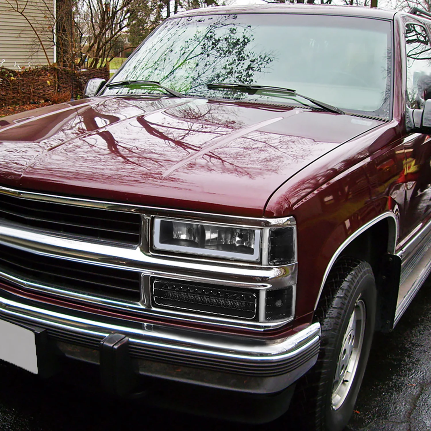 1988-1998 Chevy C/K C10/Tahoe/Sierra/Yukon/Suburban LED Headlights Matte Black - Image 10