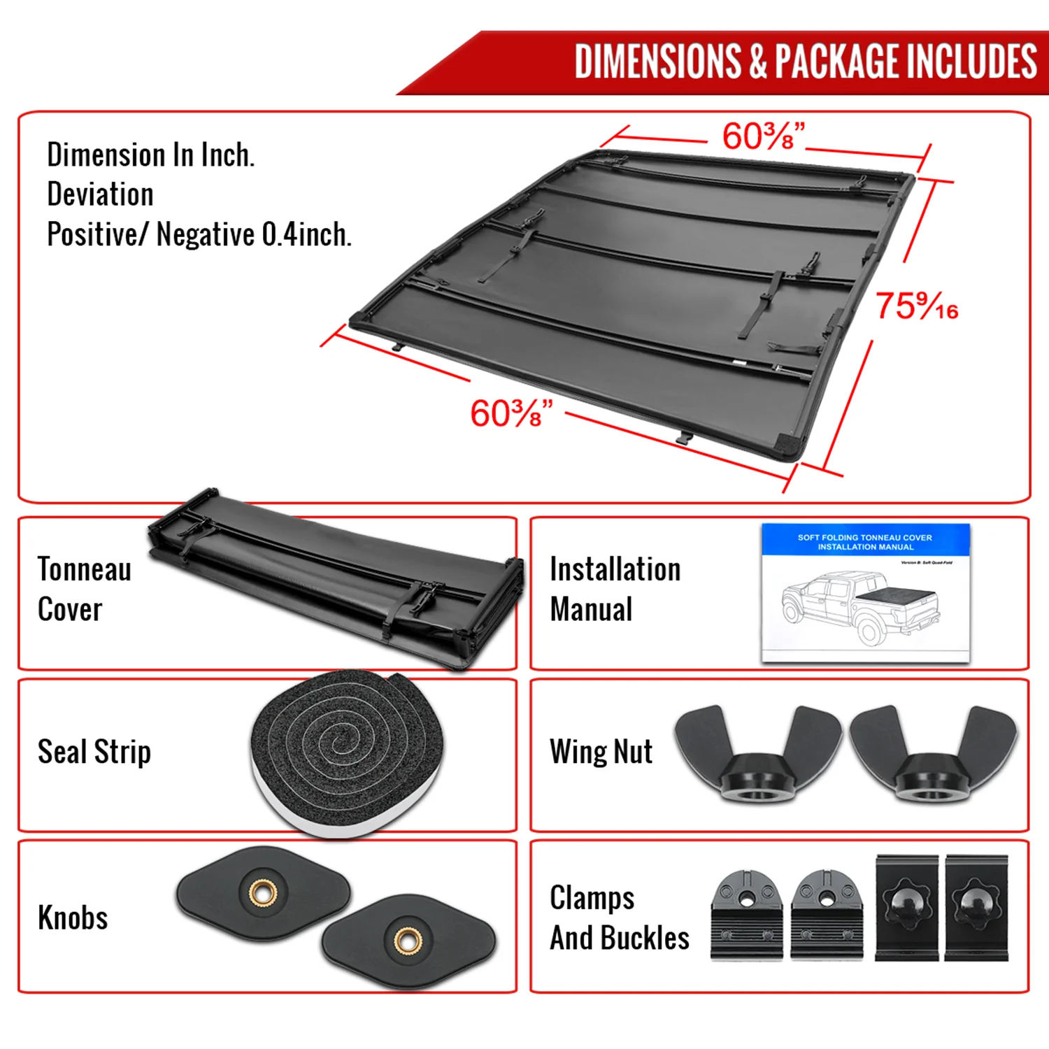 1989-2004 Toyota Compact Pickup Fleetside 6' Bed Soft Quad-Fold Tonneau Cover - Image 7