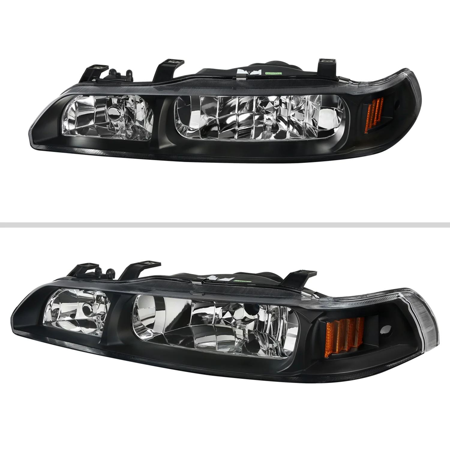 1990-1993 Acura Integra Factory Crystal Headlights Amber Reflectors Black - Image 2