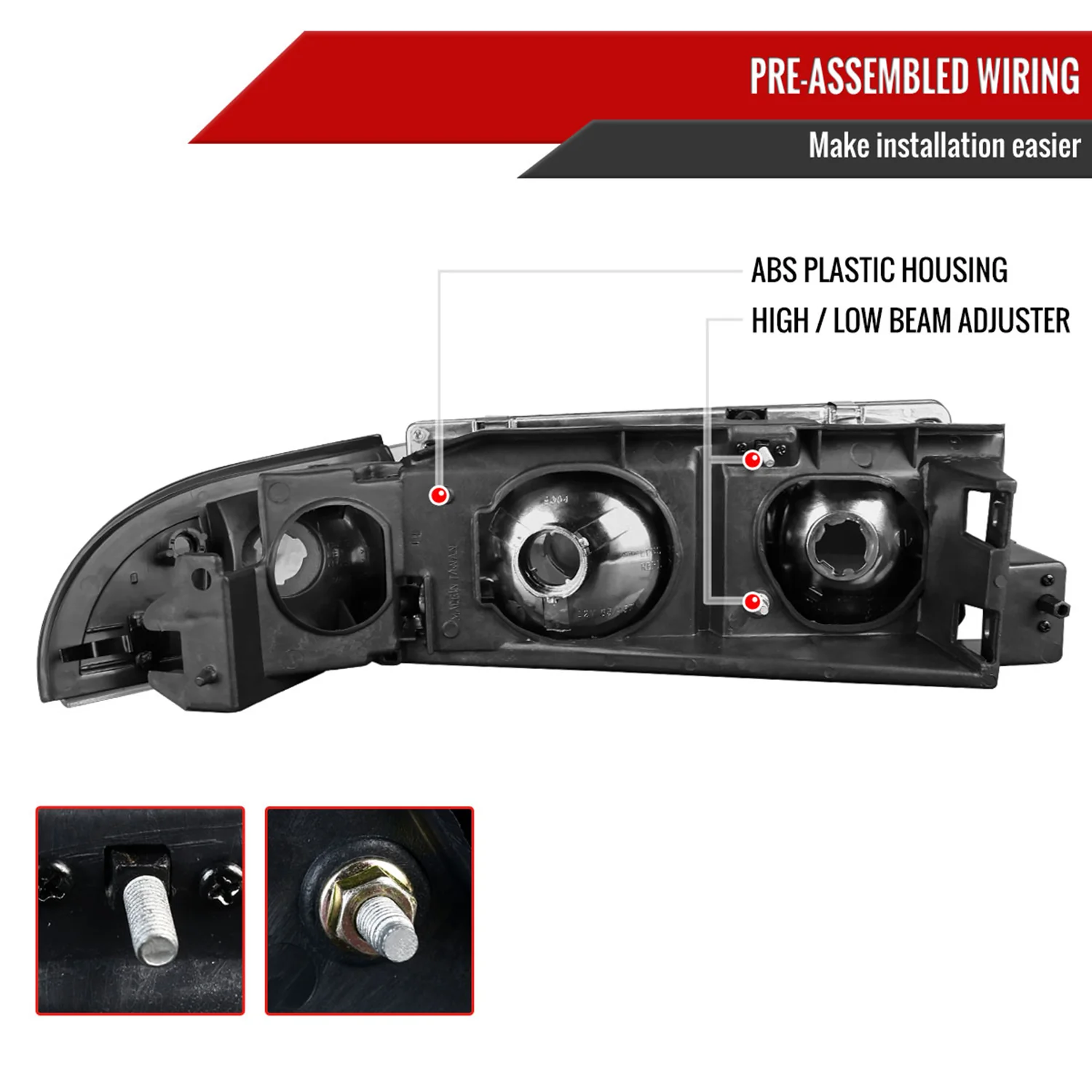1991-1996 Chevy Caprice / Impala Factory Headlights Corner Signal Black - Image 7