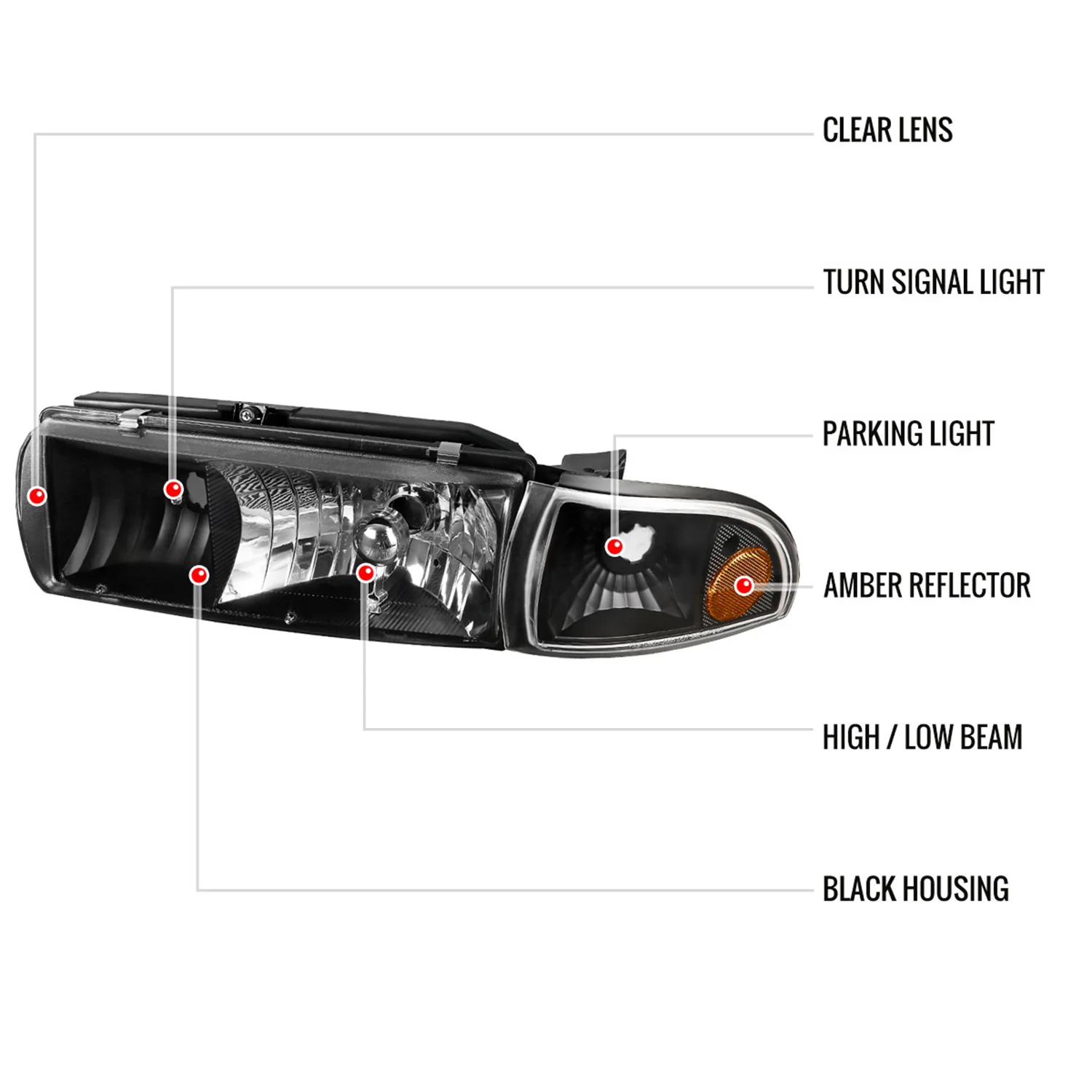 1991-1996 Chevy Caprice / Impala Factory Headlights Corner Signal Black - Image 8