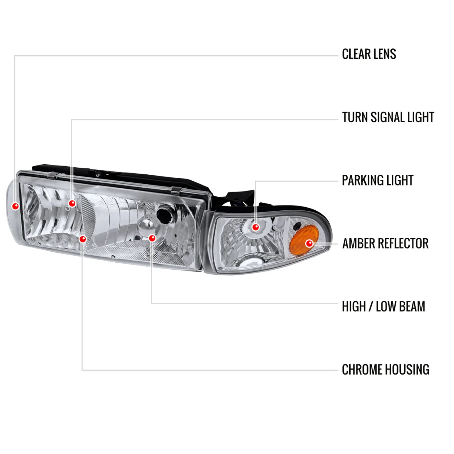 1991-1996 Chevy Caprice / Impala Factory Headlights Corner Signal Chrome - Image 8