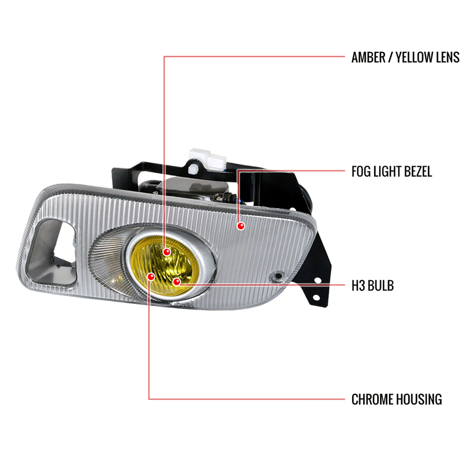 1992-1995 Honda Civic Coupe/Hatchback H3 Fog Lights Kit Chrome/Yellow Lens - Image 7