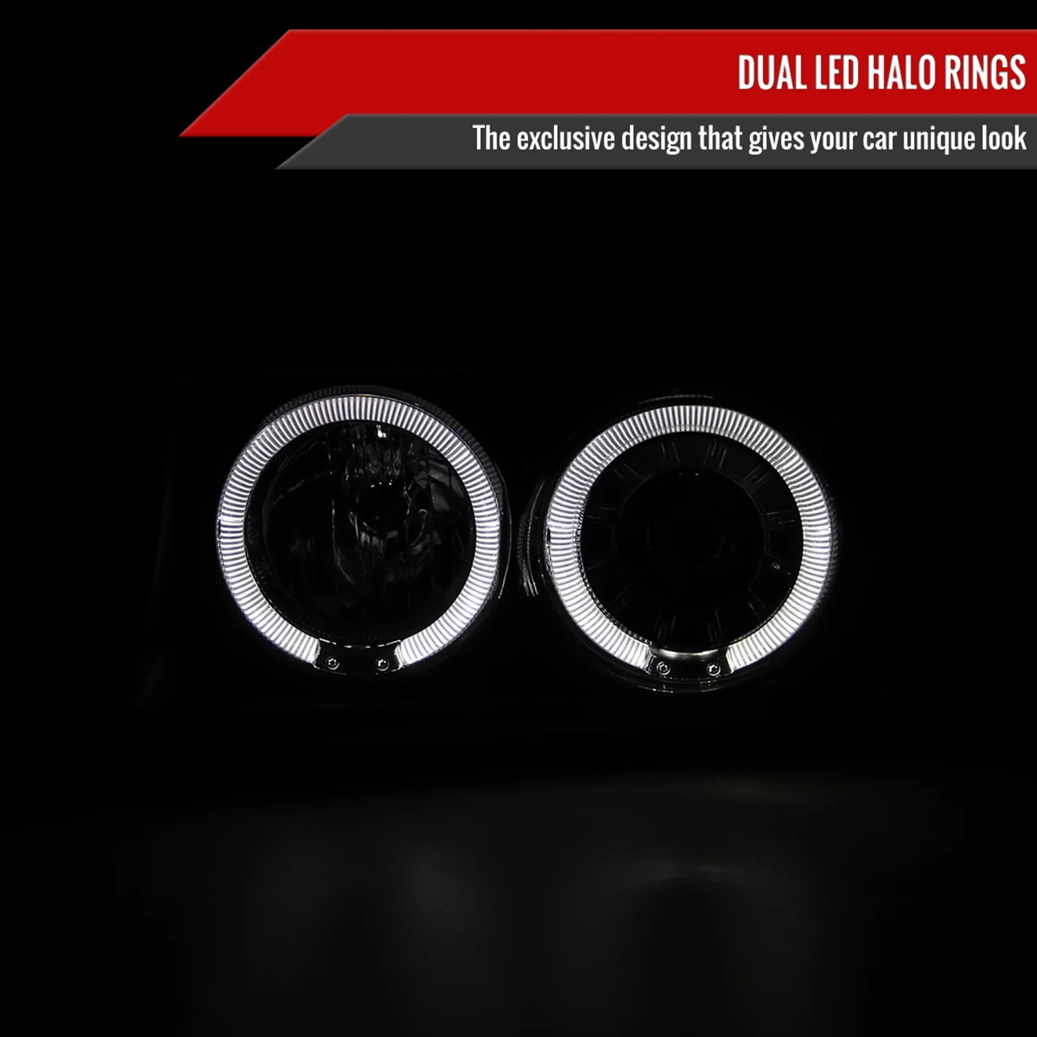 1992-1996 Ford F-150 F-250 F-350 Bronco Dual Halo Headlights - V2 Black - Image 2