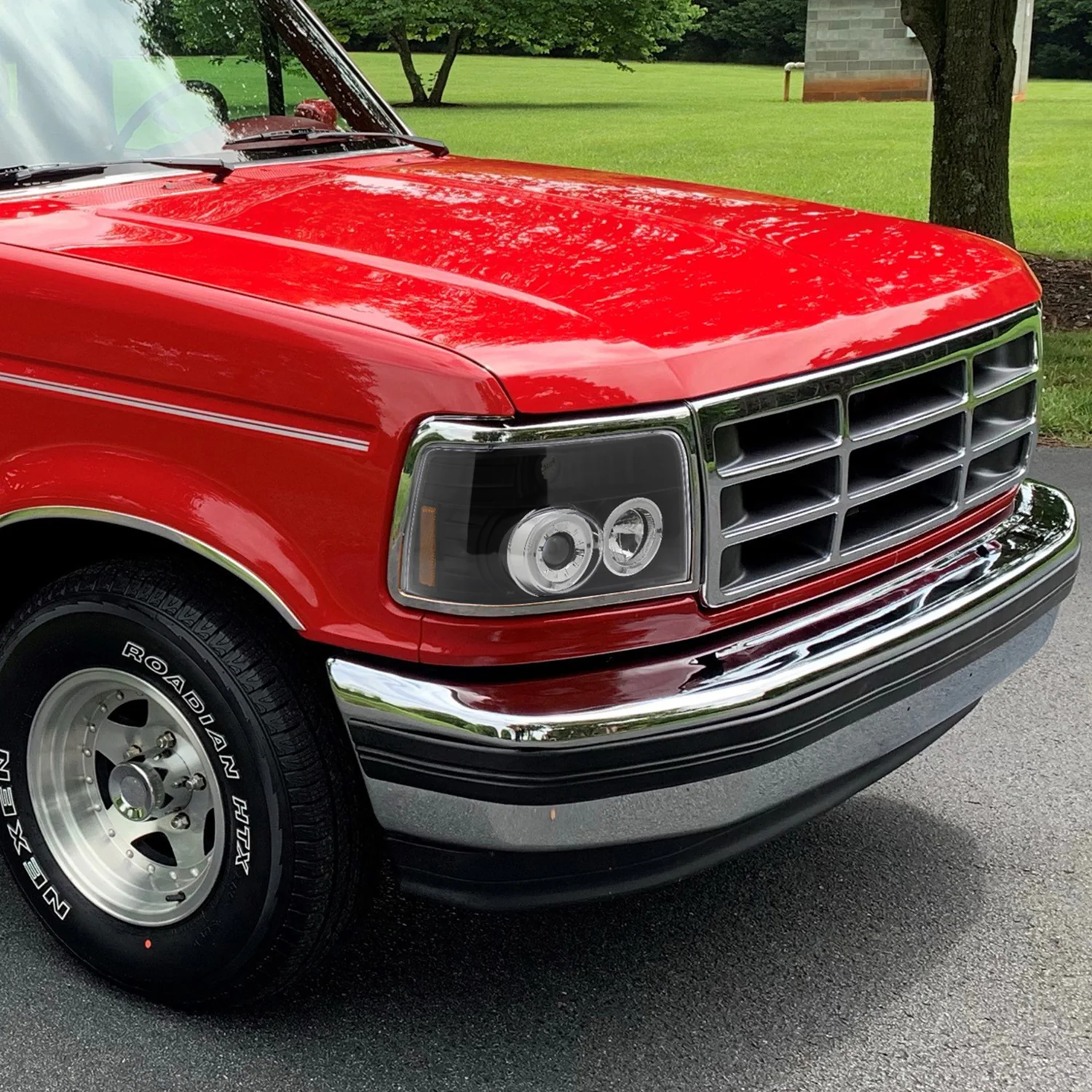1992-1996 Ford F-150 F-250 F-350 Bronco Dual Halo Headlights - V2 Black - Image 9