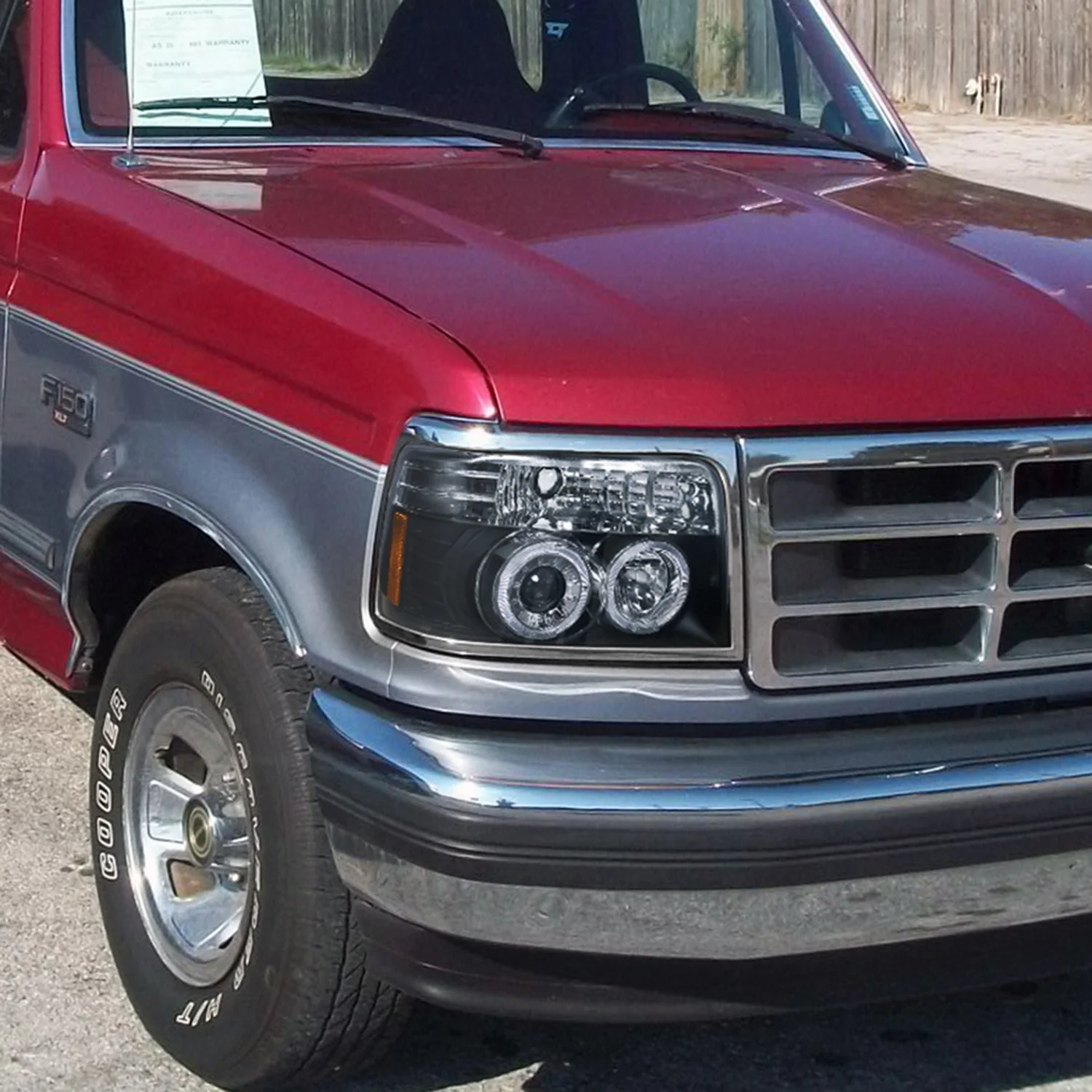 1992-1996 Ford F-150 F-250 F-350 Bronco Dual Halo Projector Headlights Black - Image 10