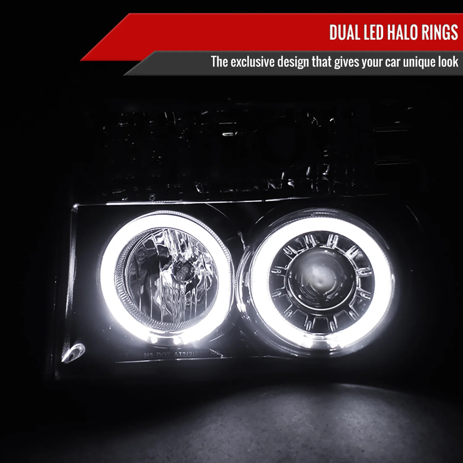 1992-1996 Ford F-150 F-250 F-350 Bronco Dual Halo Projector Headlights Smoke - Image 2