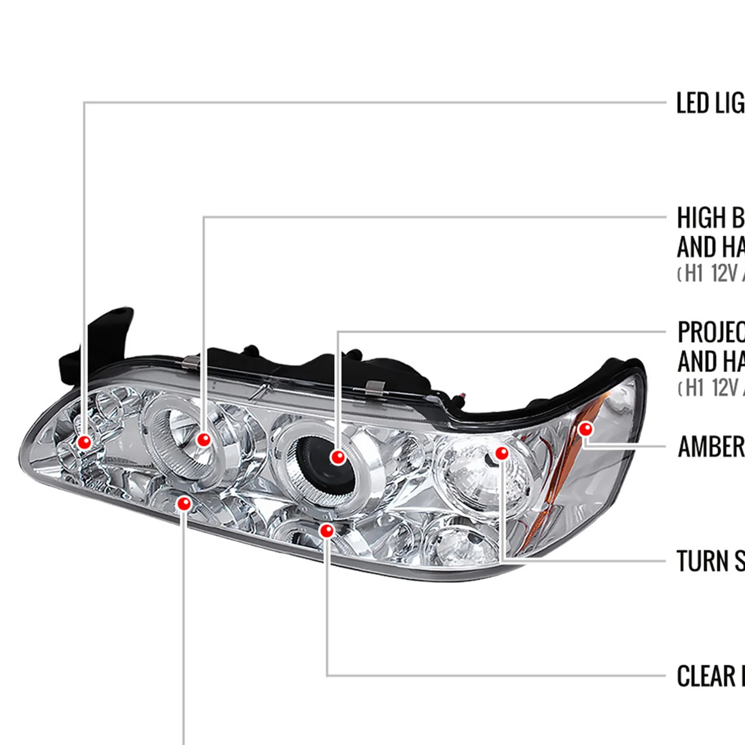 1993-1997 Toyota Corolla Dual Halo Projector Headlights Chrome/Clear Lens - Image 8
