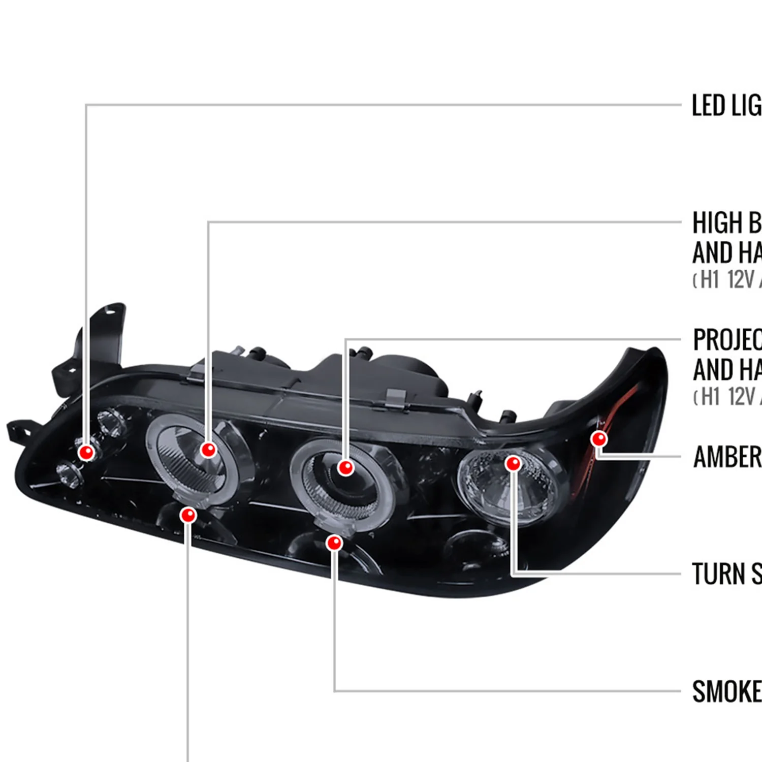 1993-1997 Toyota Corolla Dual Halo Projector Headlights Glossy Black/Smoke - Image 8