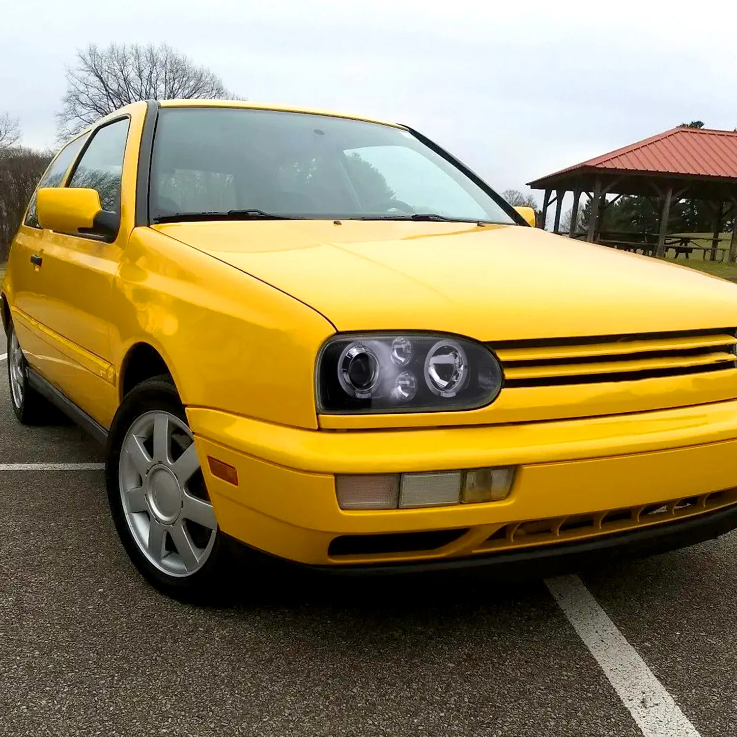 1993-1998 VW Golf Mk3/Cabrio Dual Halo Projector Headlights Black/Smoke - Image 10
