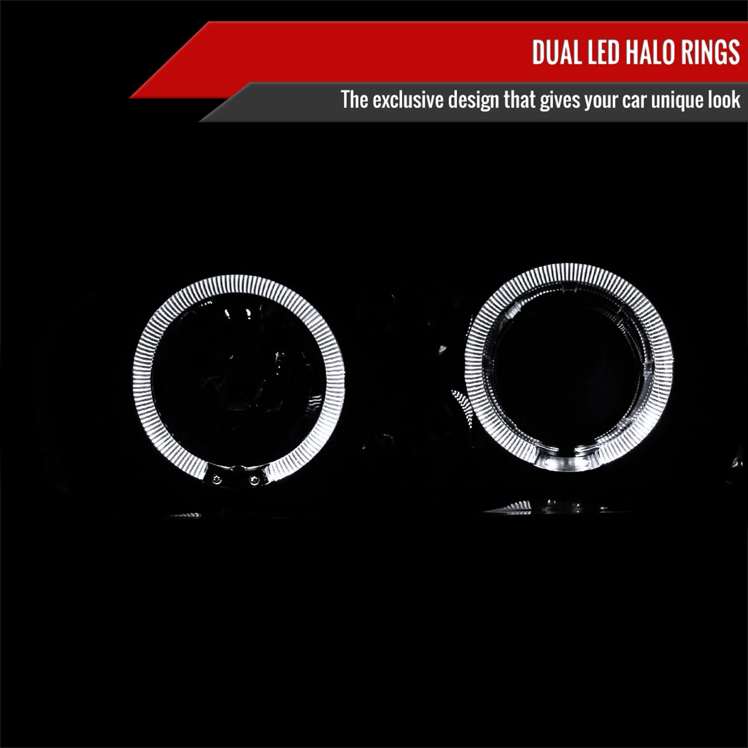 1993-1998 VW Golf Mk3/Cabrio Dual Halo Projector Headlights Black/Smoke - Image 2