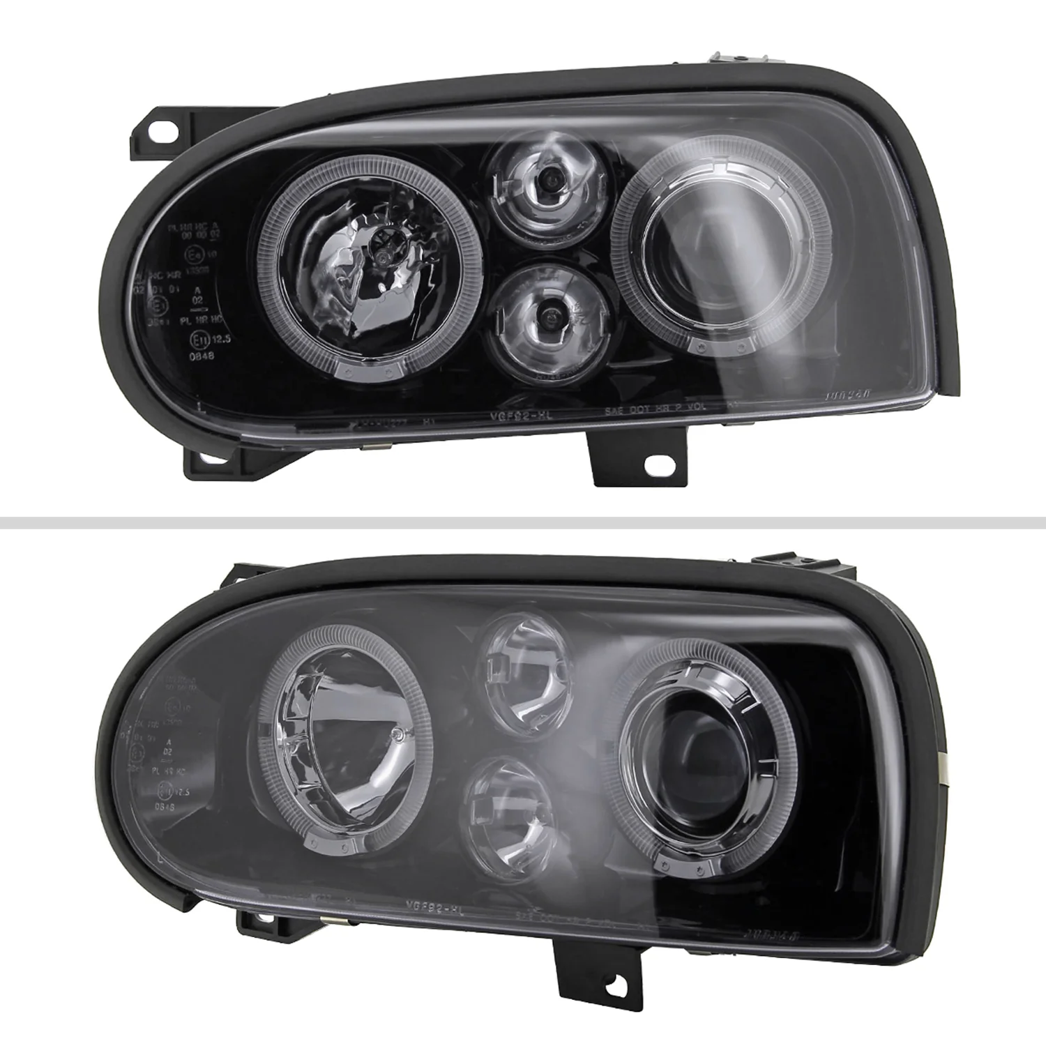 1993-1998 VW Golf Mk3/Cabrio Dual Halo Projector Headlights Black/Smoke - Image 6