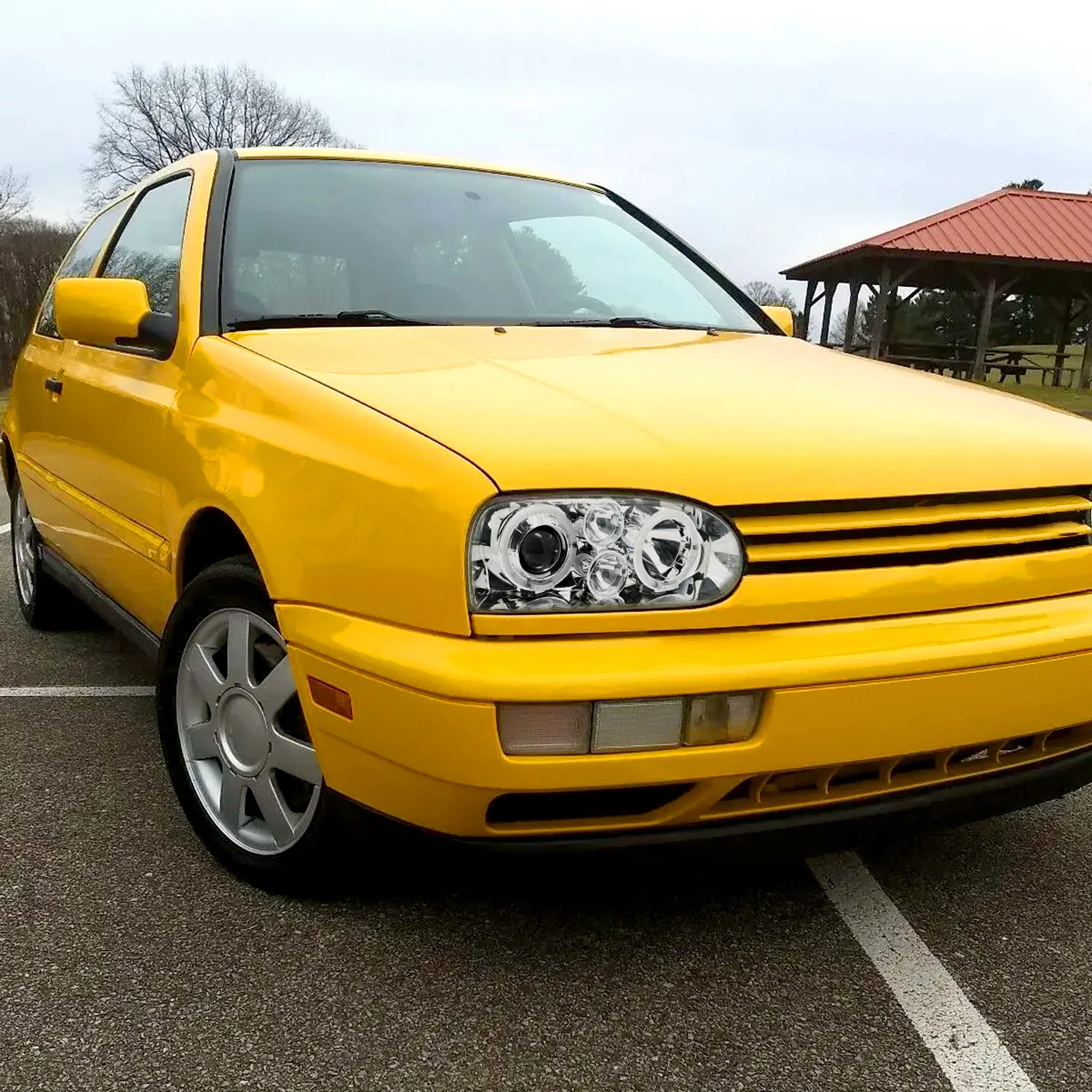 1993-1998 VW Golf Mk3/Cabrio Dual Halo Projector Headlights Chrome/Clear - Image 10