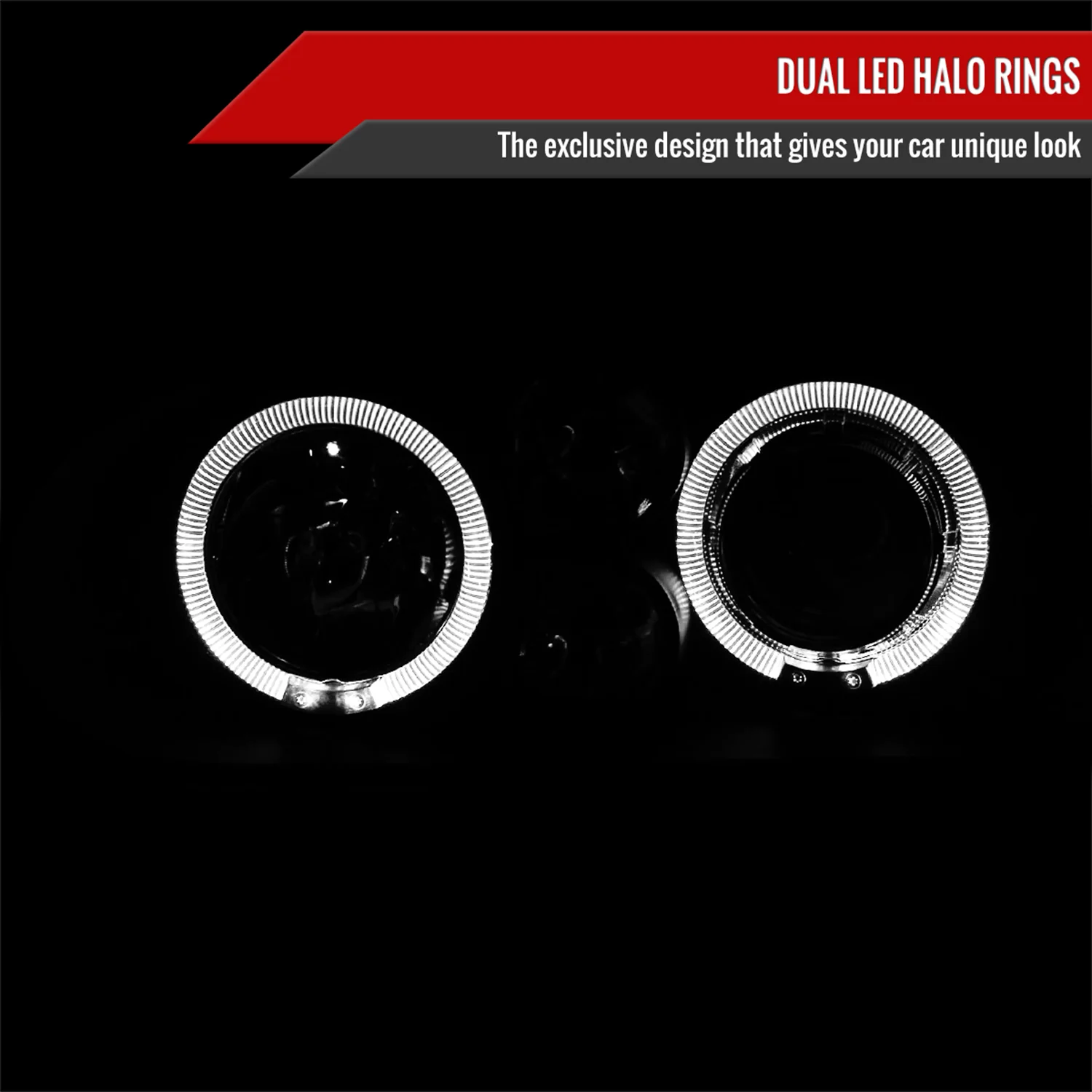1993-1998 VW Golf Mk3/Cabrio Dual Halo Projector Headlights Matt Black/Clear - Image 2