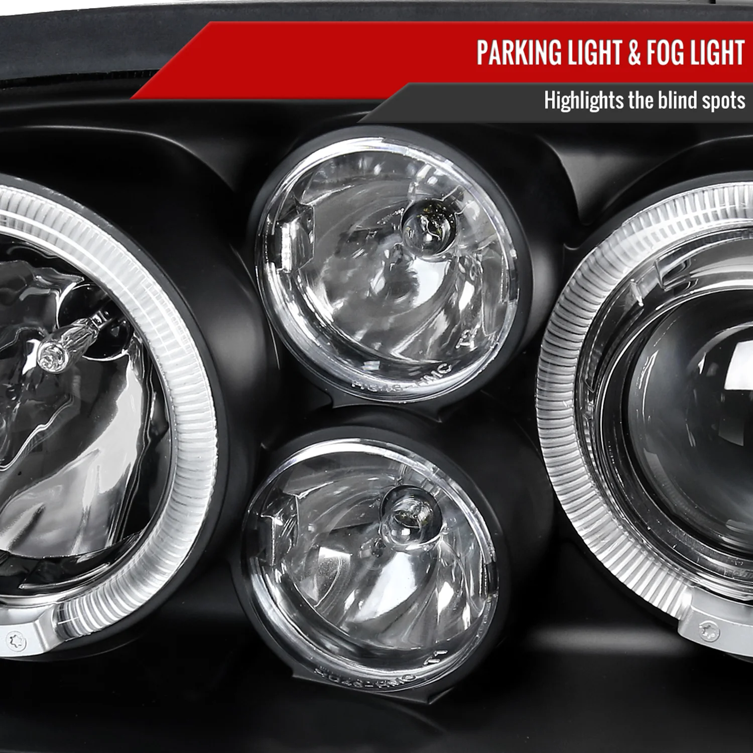1993-1998 VW Golf Mk3/Cabrio Dual Halo Projector Headlights Matt Black/Clear - Image 5