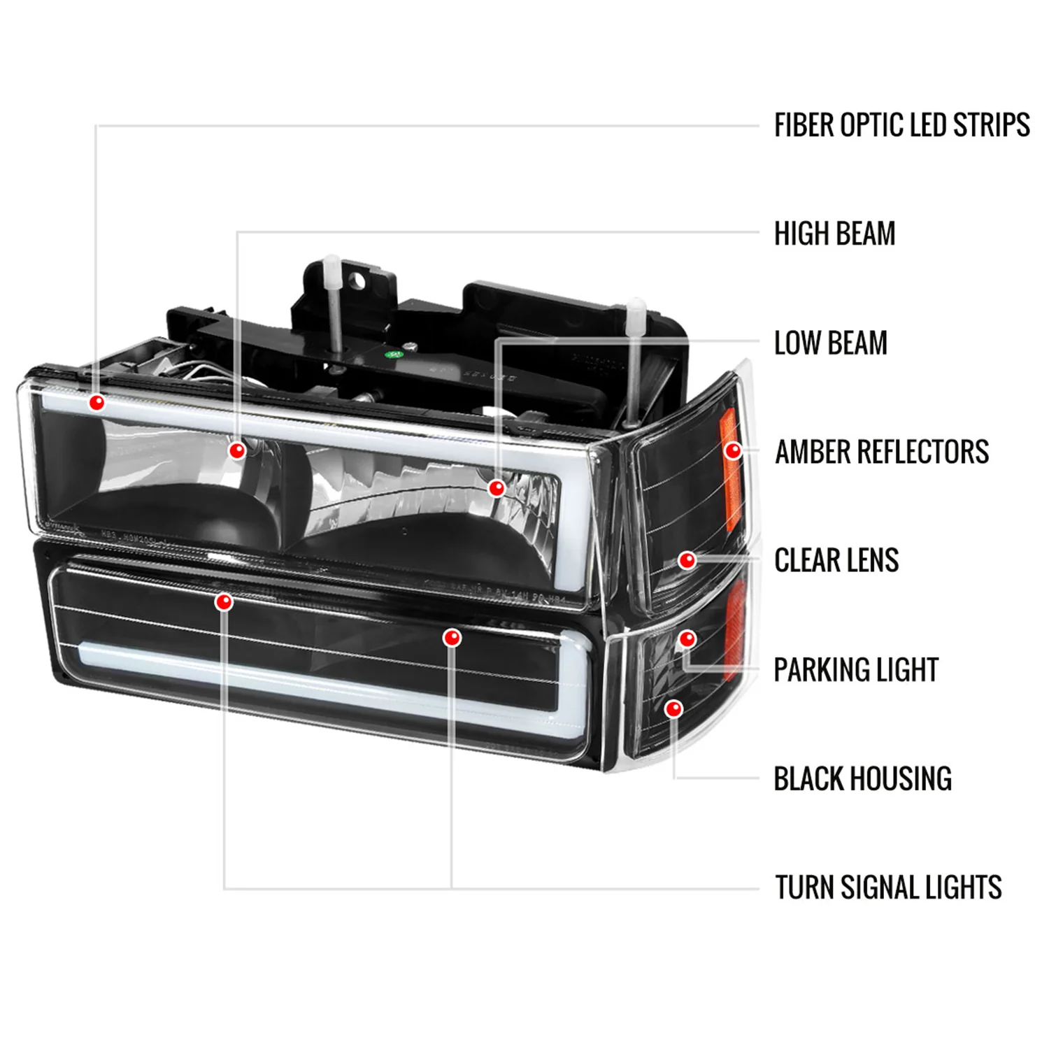 1994-1998 Chevy C10 C/K Tahoe Suburban LED Headlights &Corner Lights Black - Image 8