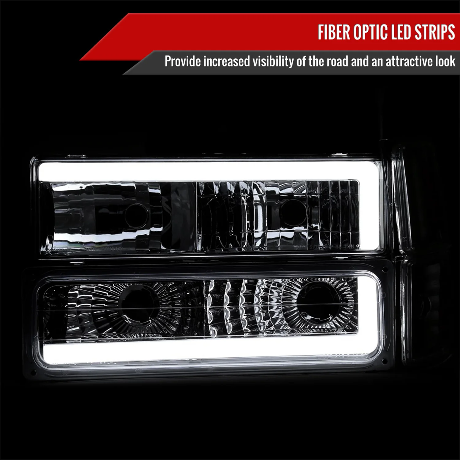 1994-1998 Chevy C10 C/K Tahoe Suburban LED Headlights &Corner Lights Smoked - Image 2