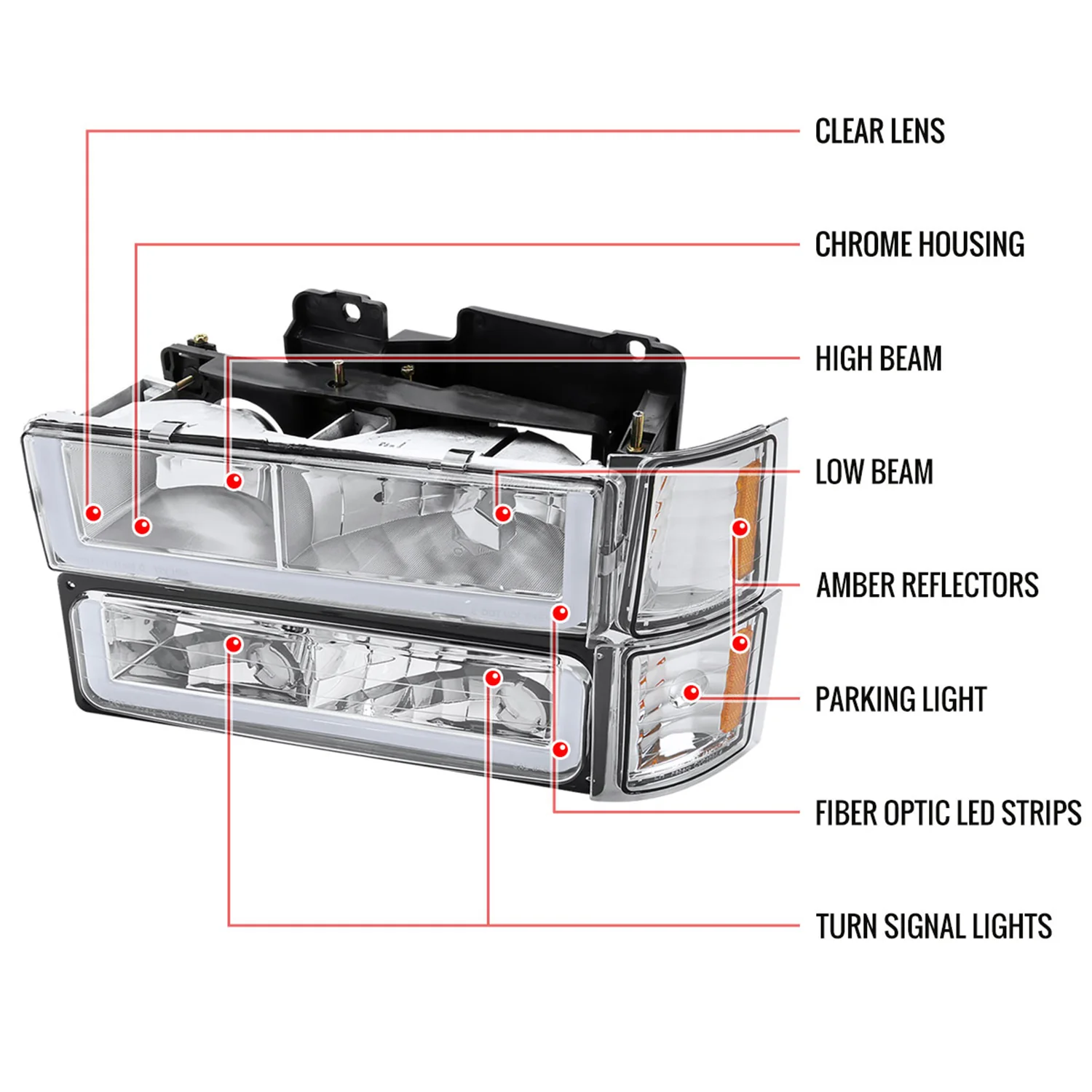 1994-1998 Chevy Silverado/Tahoe/Suburban/C10 Headlights LED Lights Chrome - Image 9
